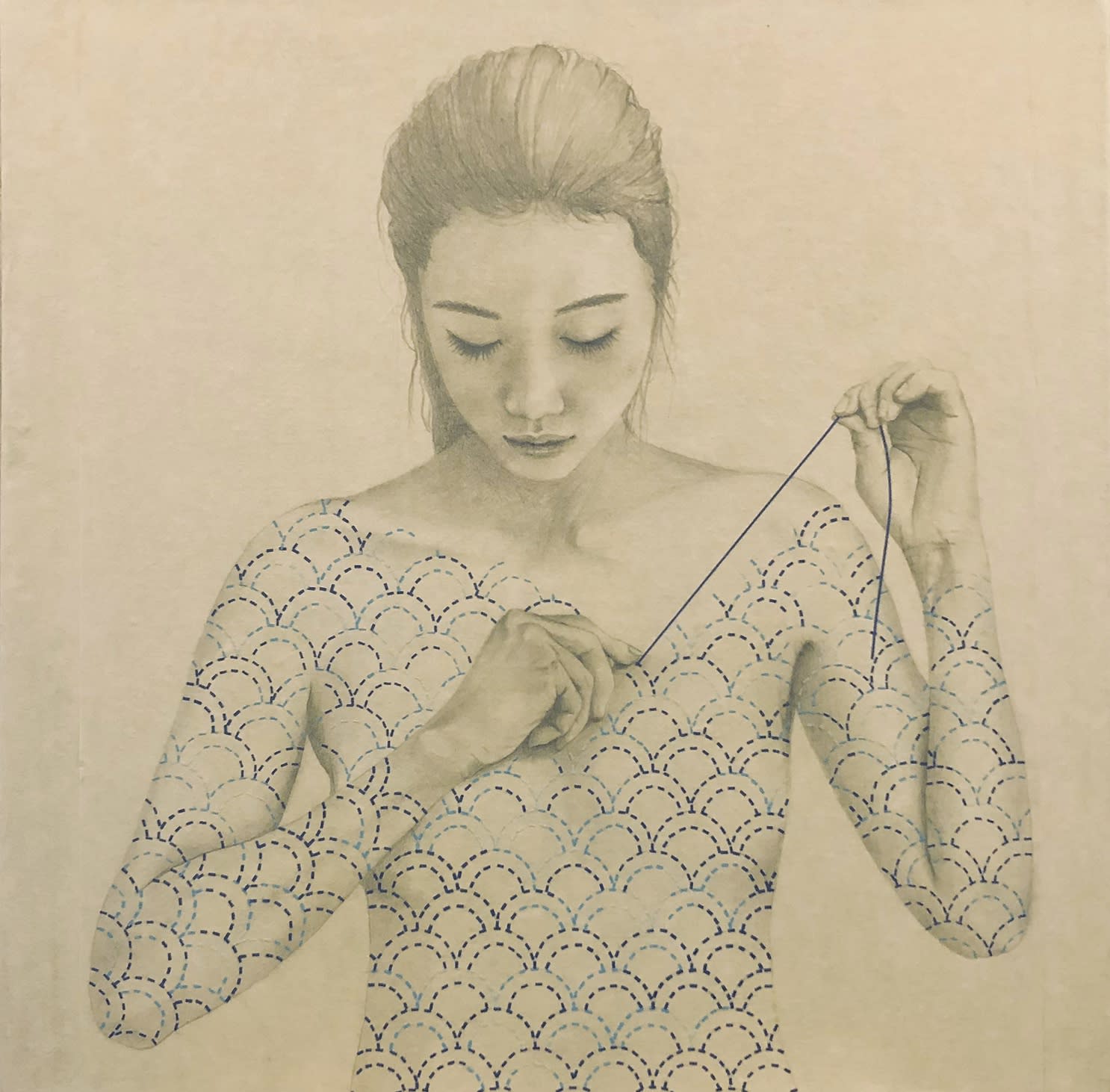 CHIHO HARAZAKI Ingrained - Sashiko (Seigaiha), 2024