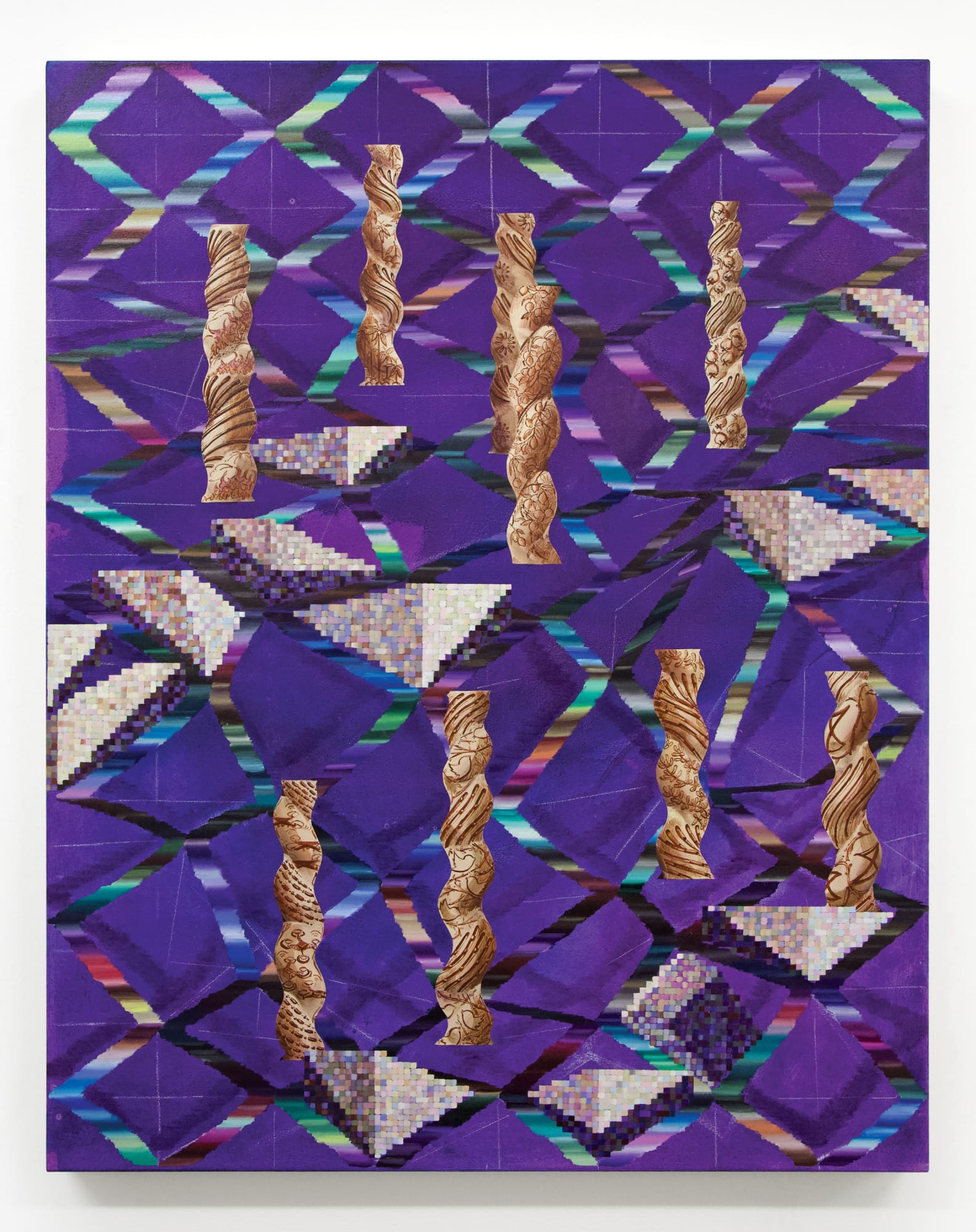 Vivien Zhang Spiral Columns (Paper Trails), 2020 Acrylic, chalk, and oil on canvas 95 x 75 cm 37 3/8 x 29 1/2 in