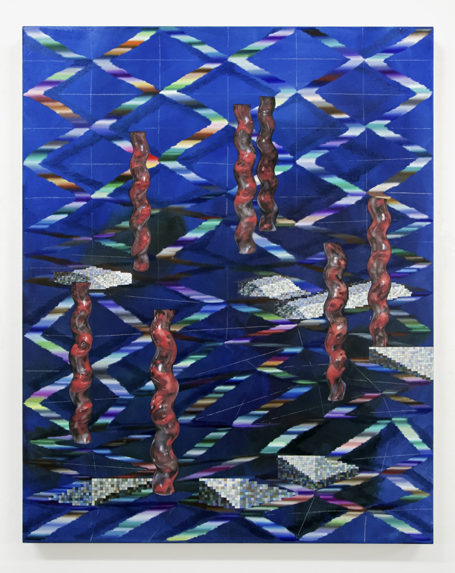 Vivien Zhang Spiral Columns (Red Venom), 2020 Acrylic, chalk, and oil on canvas 95 x 75 cm 37 3/8 x 29 1/2 in