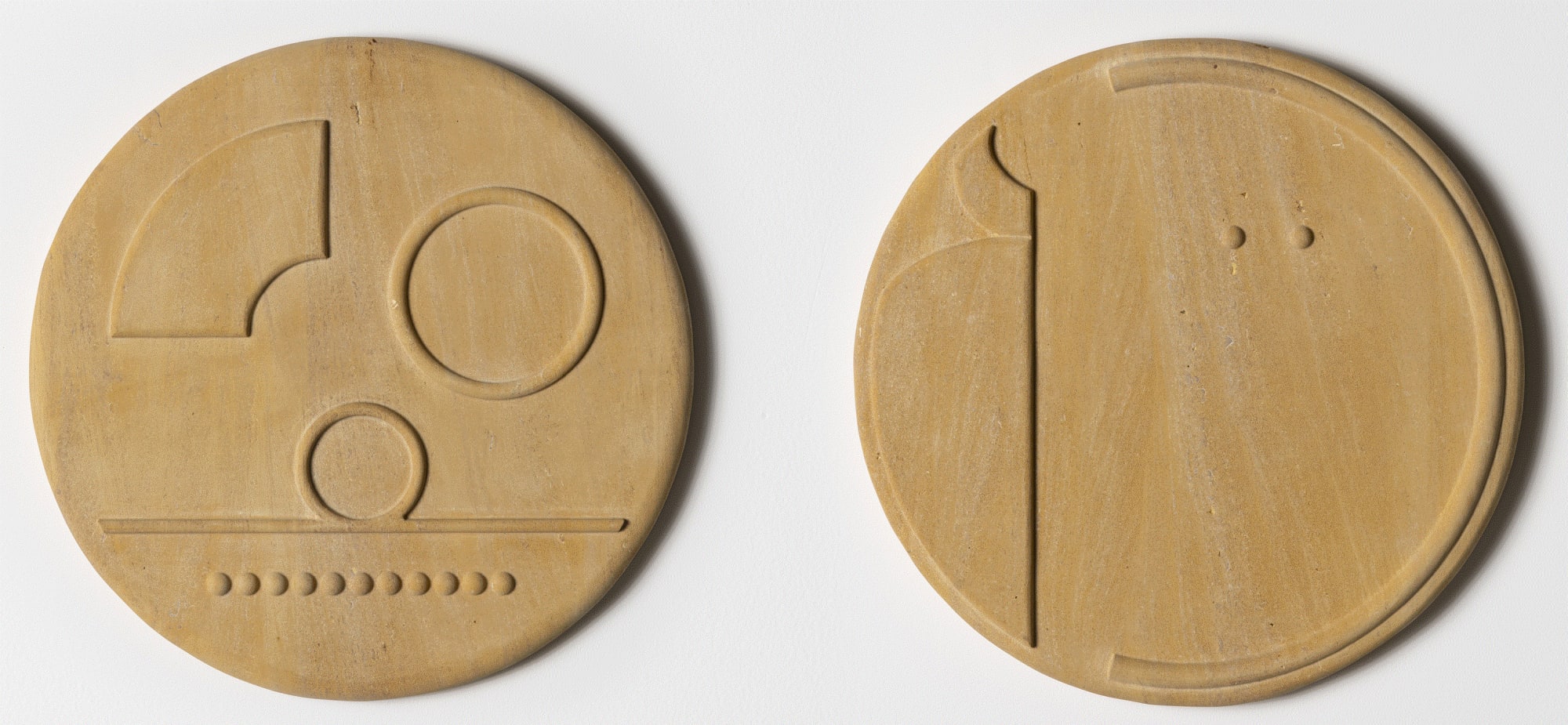 Inanna’s Descent, 2020-2024, Diptych, Yellow Limestone, 50 x 50 x 5 cm (each).