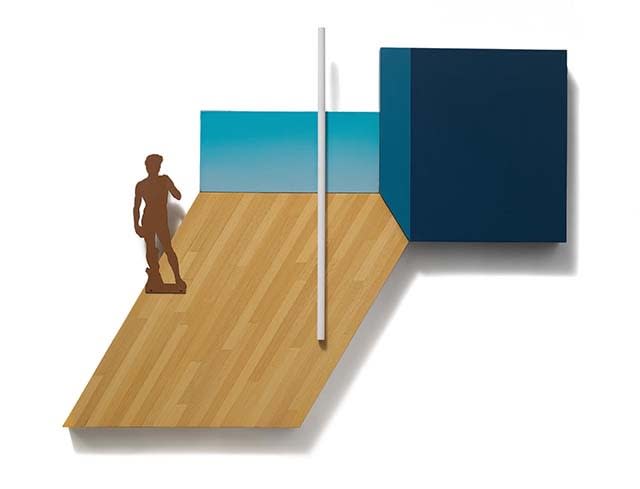 黄一山Huang Yishan 柱与远方, Column & Distance ，板上综合材料、木板、金属、油彩 ，Mixed Media on Board ，86×110 cm ，2016