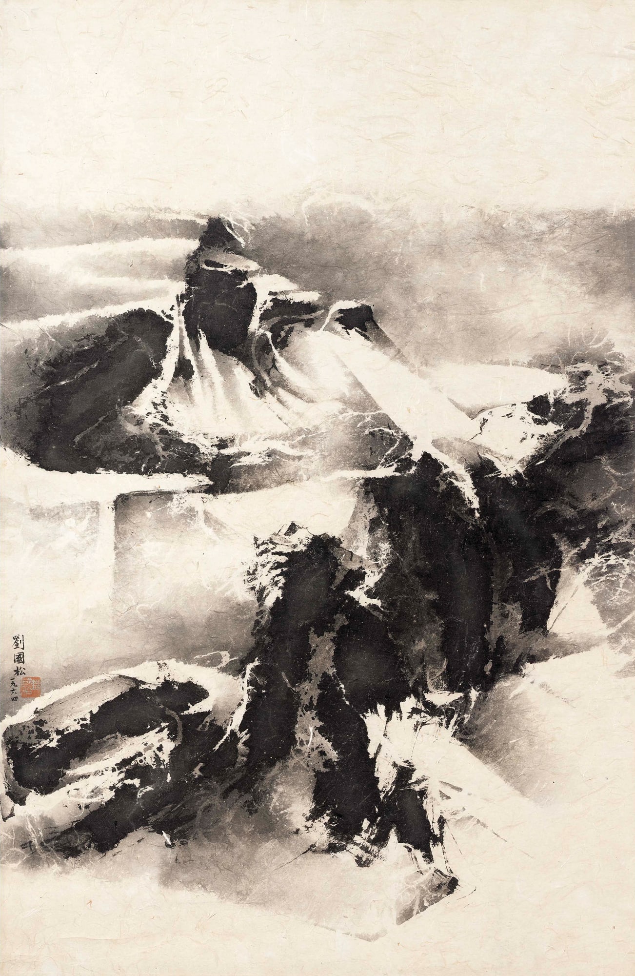 Wintry Mountains Covered with Snow 寒山雪霽 1964 Ink and color on paper 85.4 × 55.8 cm Harvard Art Museums, Arthur M. Sackler Museum, Cambridge, Massachusetts – In Overturn the Centre, 106