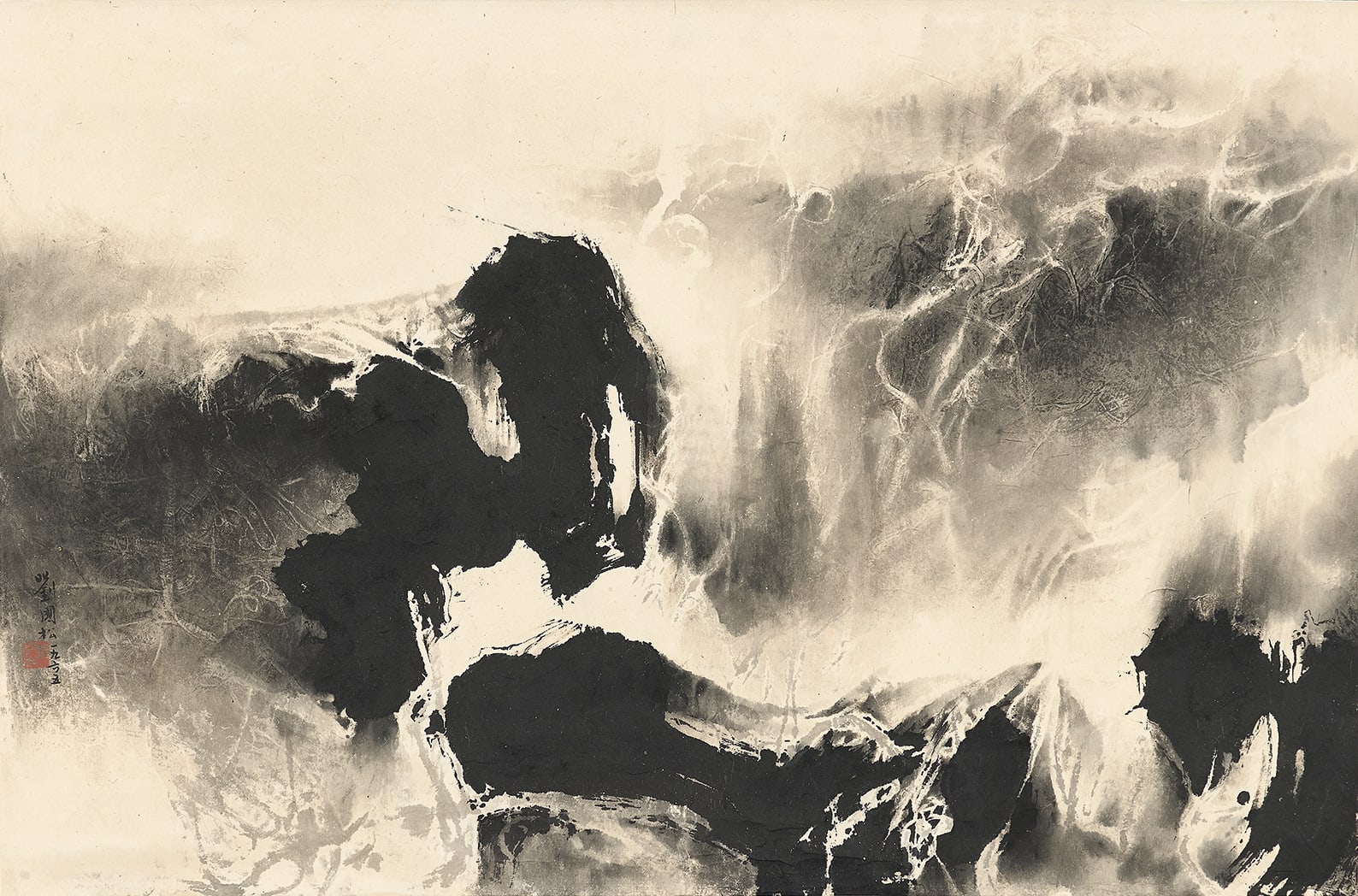 Strong Winds Presage the Mountain Rain 山雨欲來風滿樓 1965 Ink and color on paper 59.5 × 90.5 cm