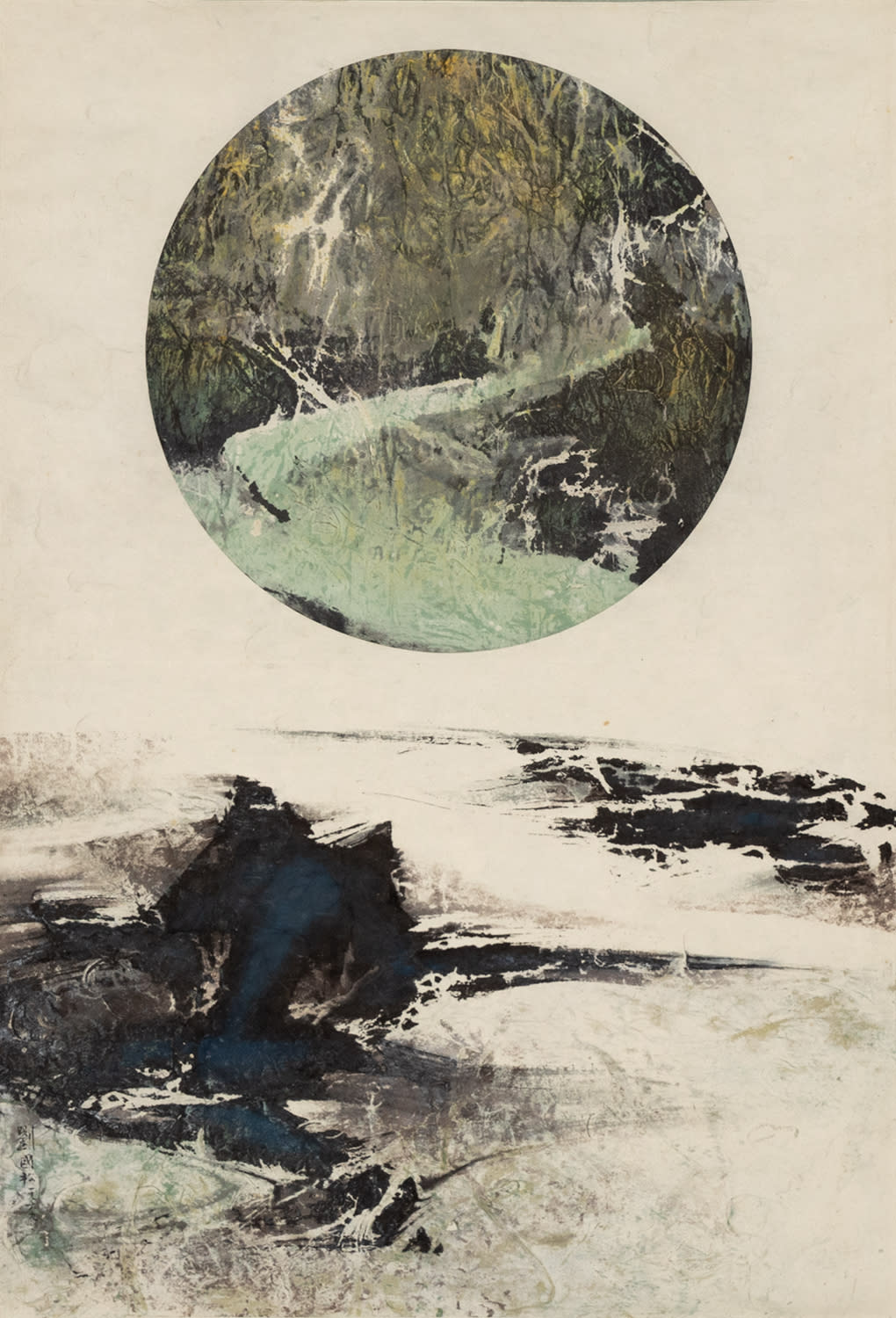 Which is Earth? 地球何許？ 1969 Ink and color with collage on paper 150 × 78.5 cm Phoenix Art Museum, Phoenix