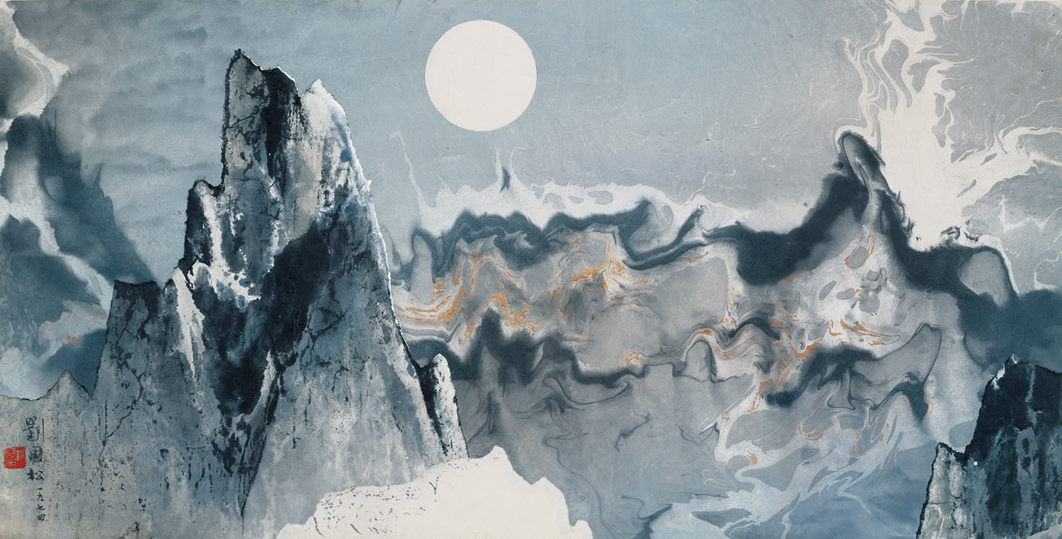 Tides of Qiantang River 錢塘潮 1974 Ink and color on paper 45 × 87.5 cm Shandong Museum, Jinan