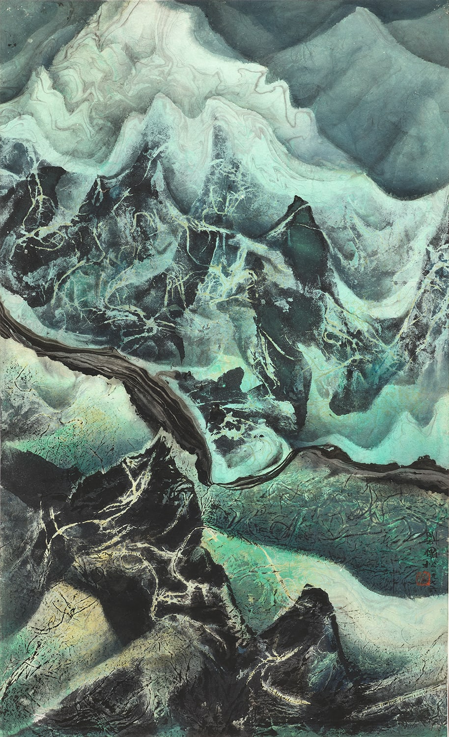 Flowing Mountain Peak 流動的山峰 1976 Ink and color on paper 94.5 × 57.5 cm