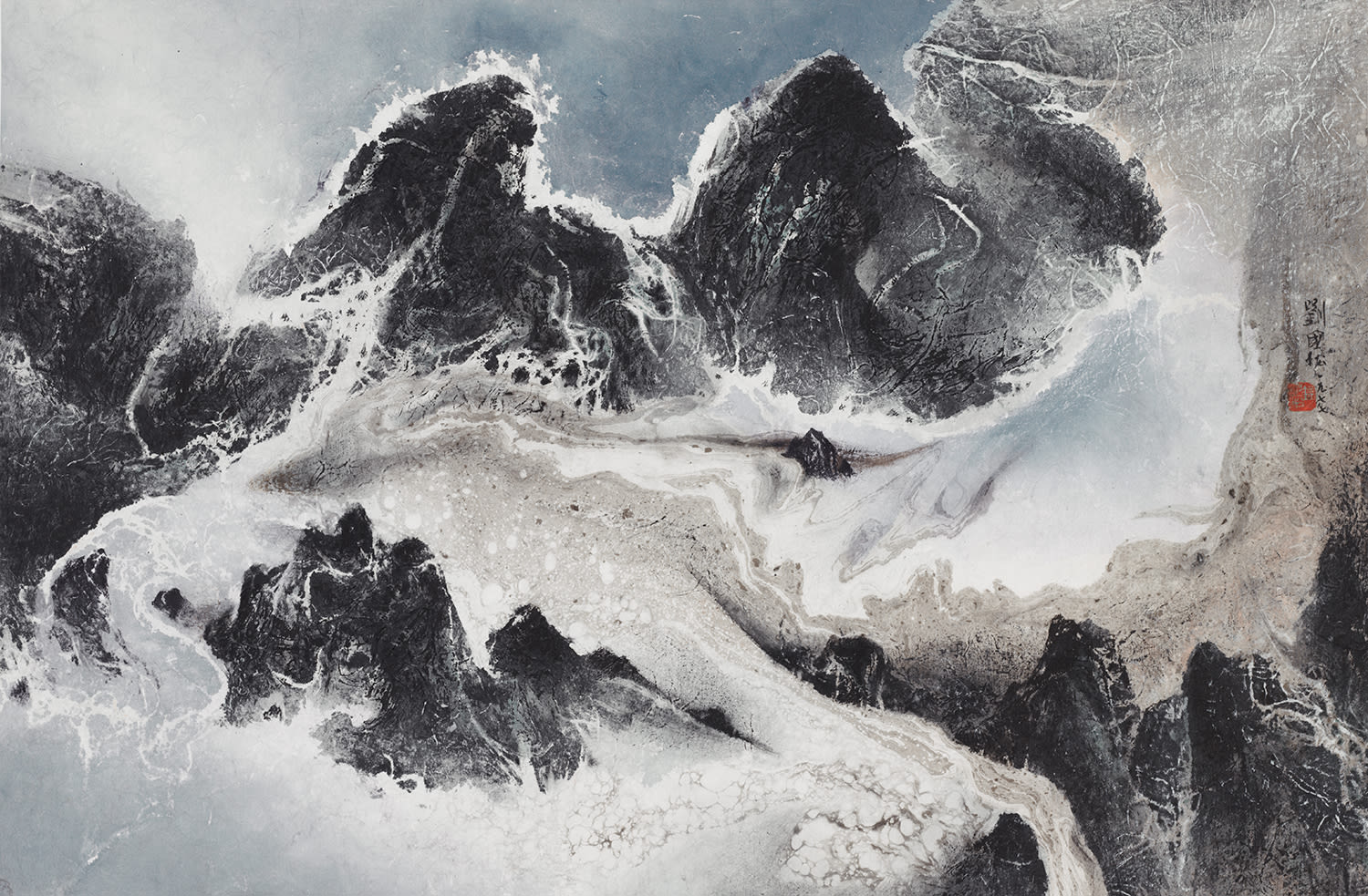 Water and Clouds Share the Same Source 雲水一家 1977 Ink and color on paper 56.6 × 86.3 cm Harvard Art Museums, Cambridge, Massachusetts