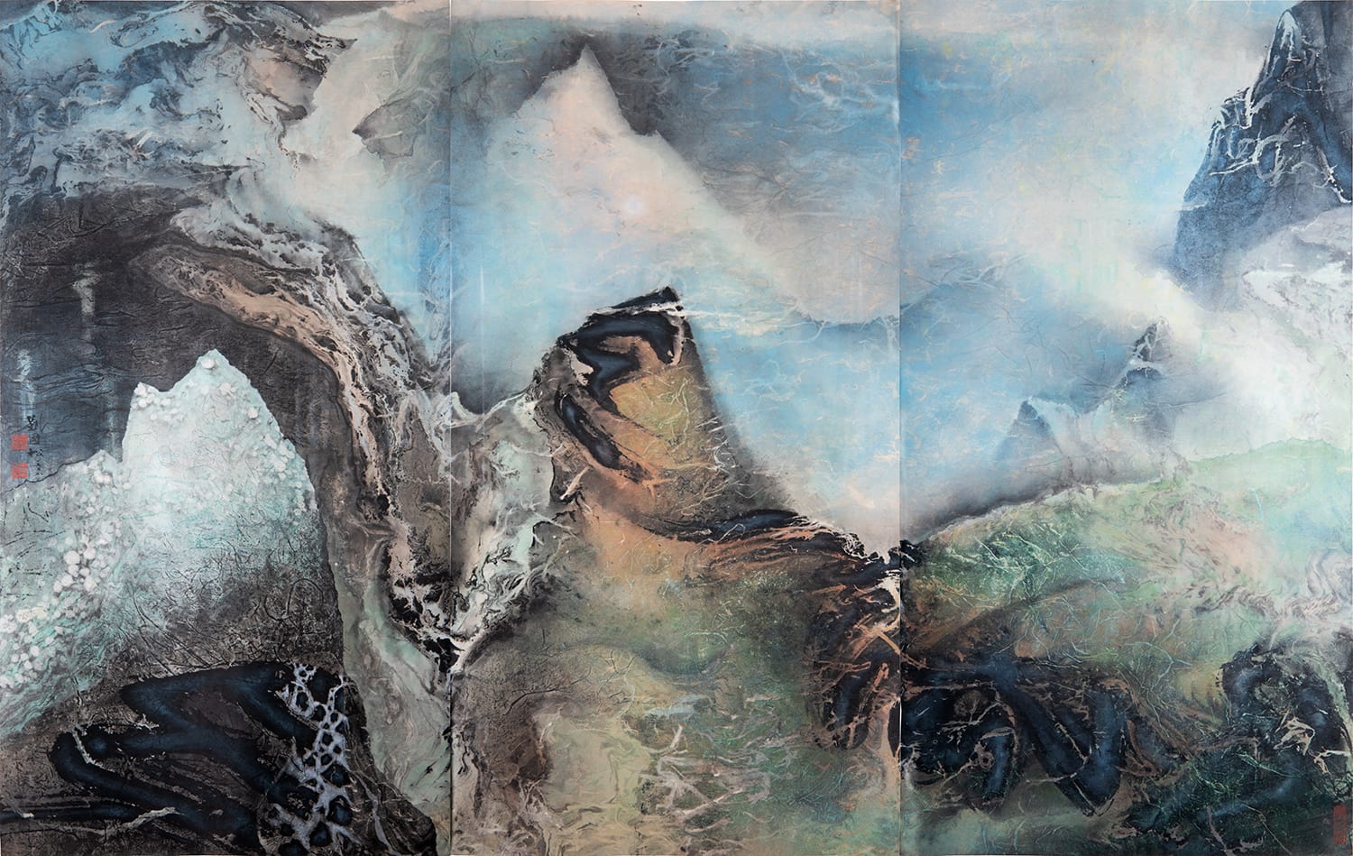 Sinking Into Mountain’s Breath 沉入山的呼吸裡 1978 Ink and color on paper 139.7 × 221 cm S.C. Johnson Collection at The Council House, Racine, Wisconsin