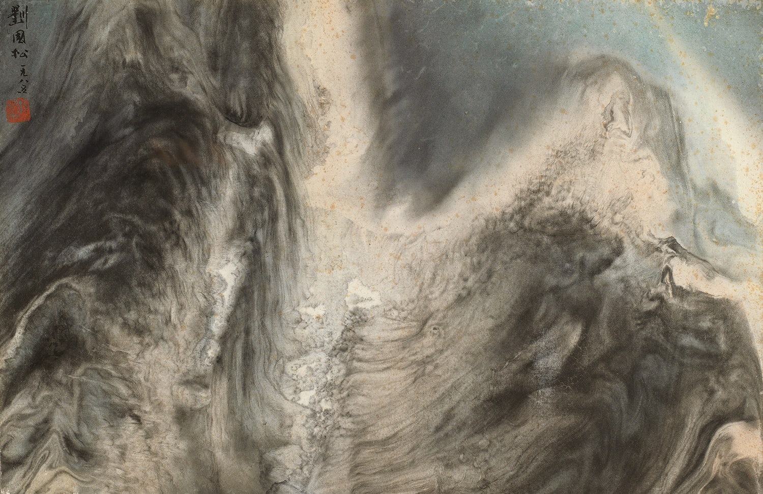 Flowing Rivers and Mountains 流動的山川 1985 Ink and color on paper 37 × 57.5 cm