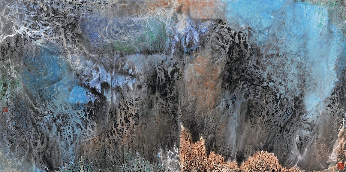 Dialogue between Wind and Trees 風與樹的對話 1993 Ink and color on paper 92 × 185 cm