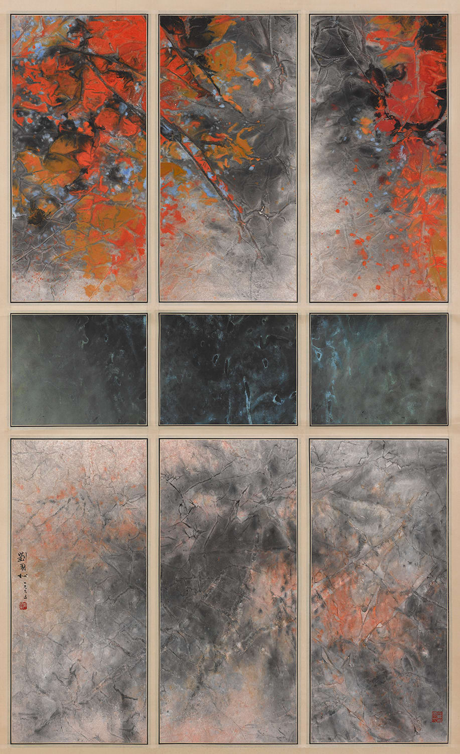 Dreams Behind a Window with Autumn Sounds 窗外秋聲窗裡夢 1995 Ink and color on paper 172 × 103.5 cm