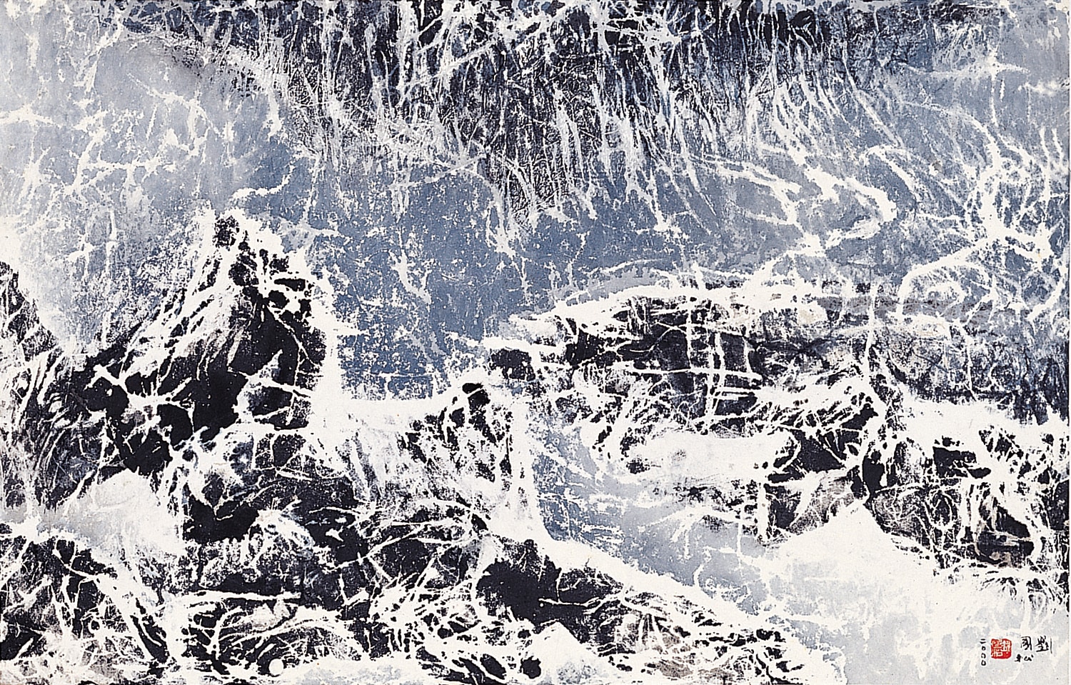 Whirling Squalls: Tibet Series No.1 狂舞的風雪：西藏組曲之一 2000 Ink and color on paper 59.5 × 93 cm