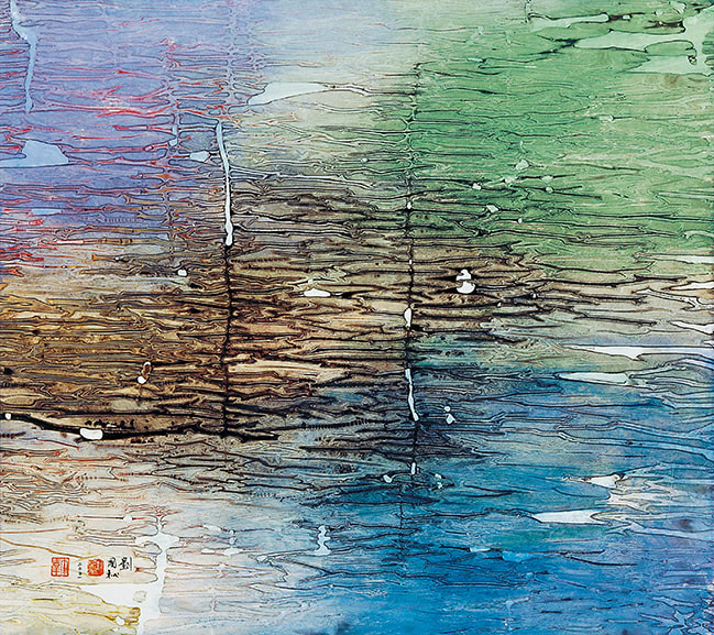 Ripples: Jiuzhaigou Series No.13 漪：九寨溝系列之十三 2001 Ink and color on tracing paper 71 × 79 cm Hong Kong Museum of Art, Hong Kong