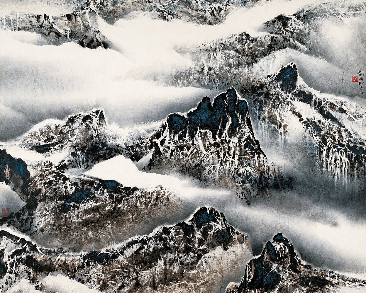 Play of Mountain and Snow: Tibet Series No.39 雲與山的遊戲：西藏組曲之三九 2002 Ink and color on paper 120 × 150 cm