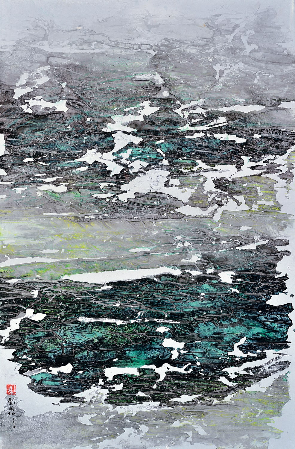 Hillside of Gulhagangri: Tibet Series No.58 吐庫拉山坡：西藏組曲之五八 2004 Ink and color on tracing paper 92 × 60.2 cm