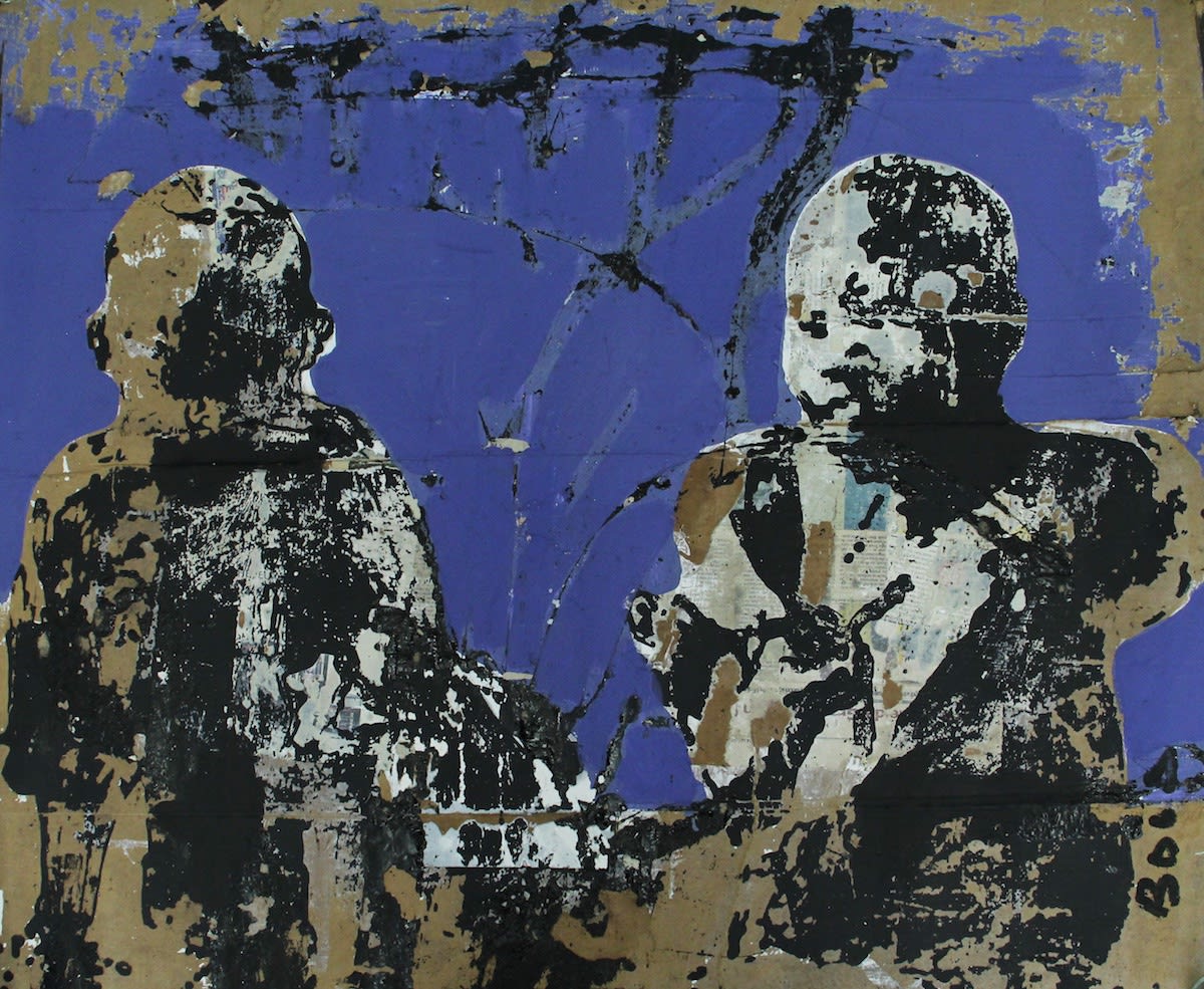 Armand Boua, Les Shèguès de Djamtala 2, 2017, 91 × 102cm / 35 7/8 × 40 1/8in, Acrylic and collage on carton