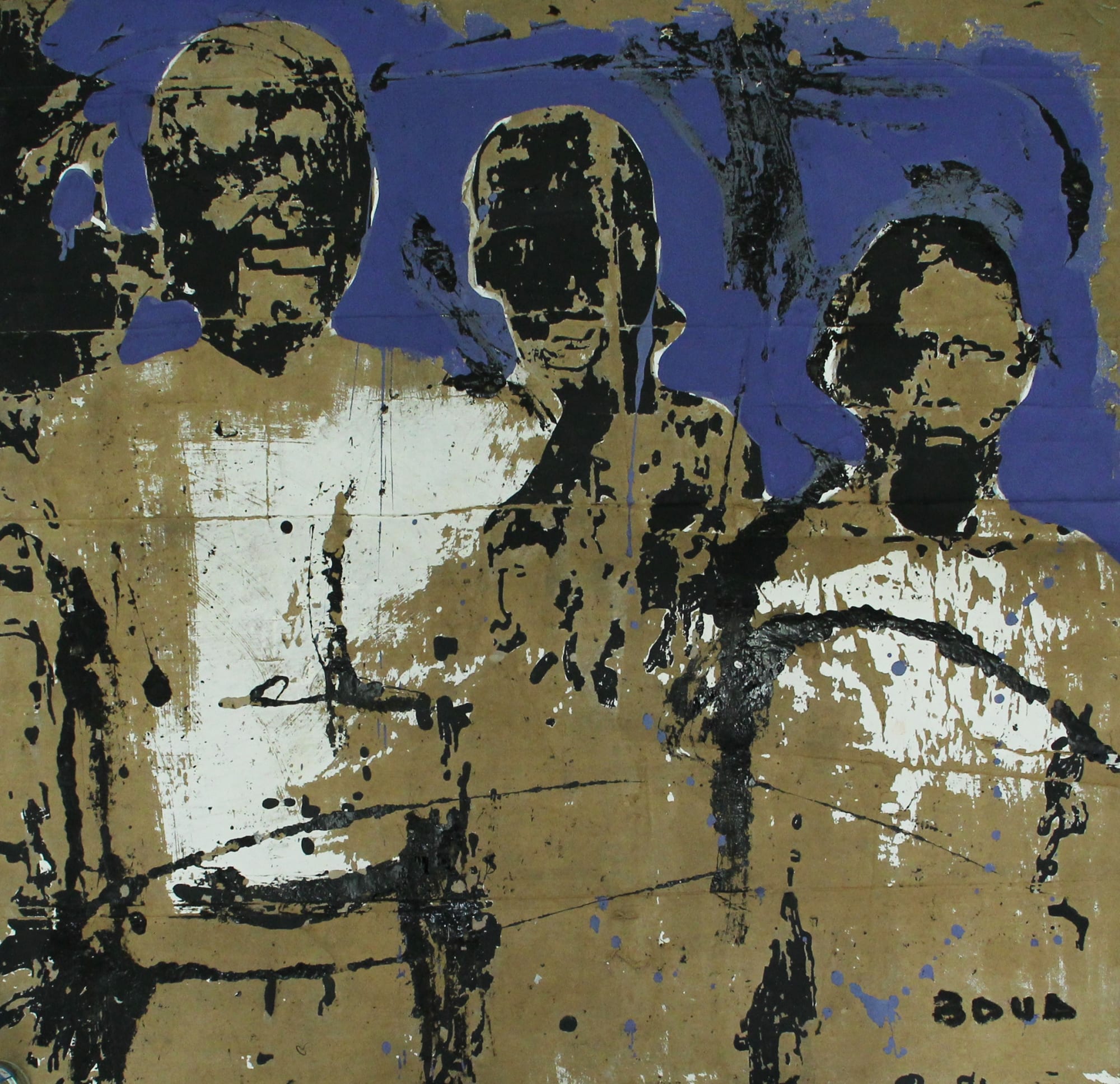 Armand Boua, Les Shèguès de Djamtala 3, 2017, 97 × 103cm / 38 1/4 × 40 1/2in, Acrylic and collage on cardboard