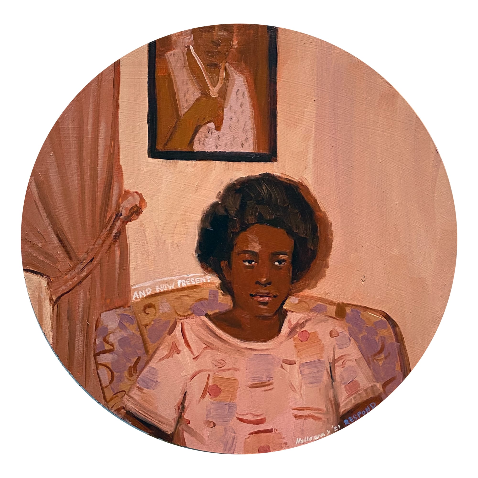 Riley Holloway, And Now Present, 2021, 46 × 46cm / 18 × 18in, Oil on wooden panel