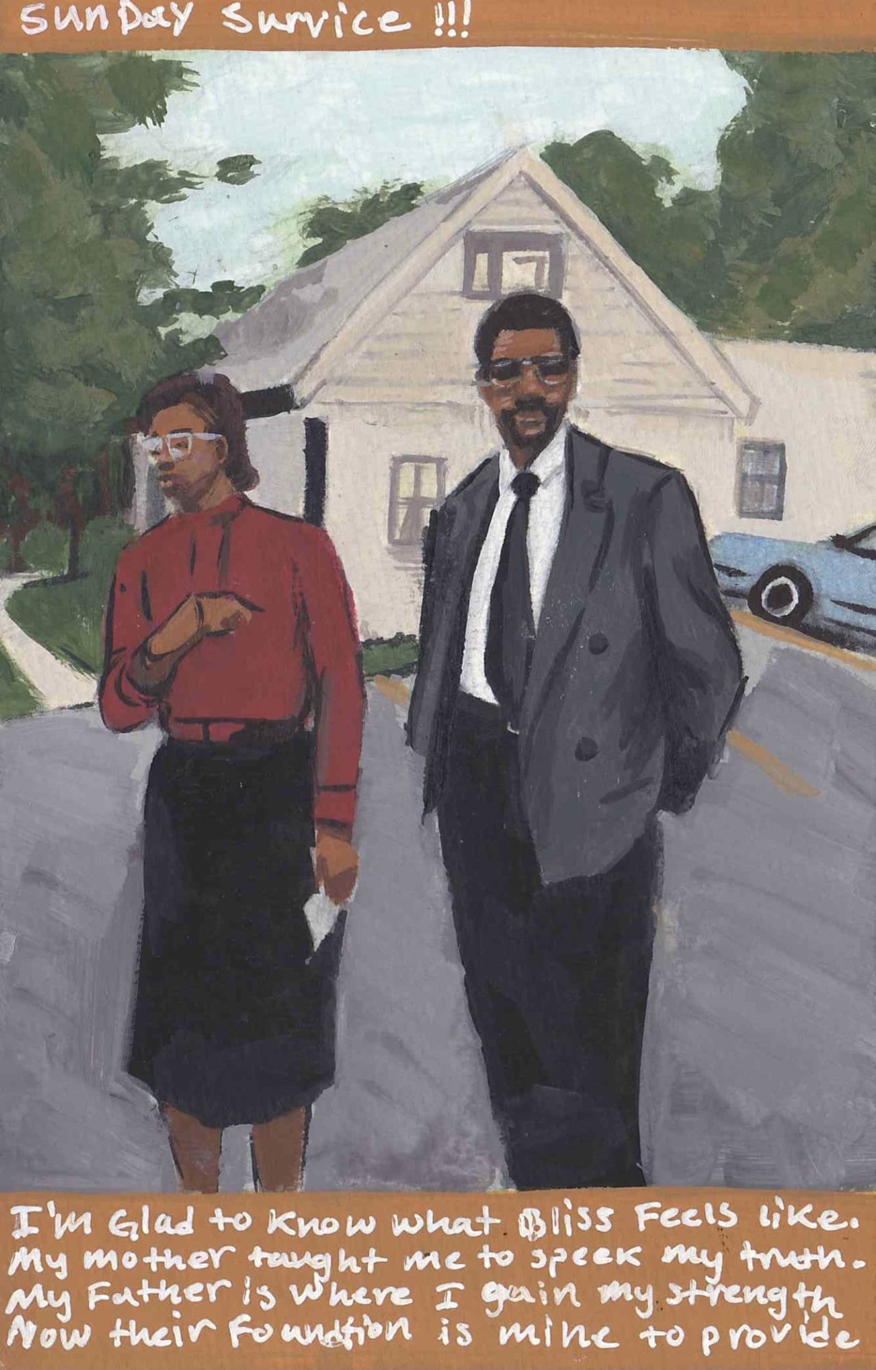 Riley Holloway, Sunday Service, 2021, 17.7 × 11.4 cm / 7 × 4 1/2 in, Ink and gouache on paper