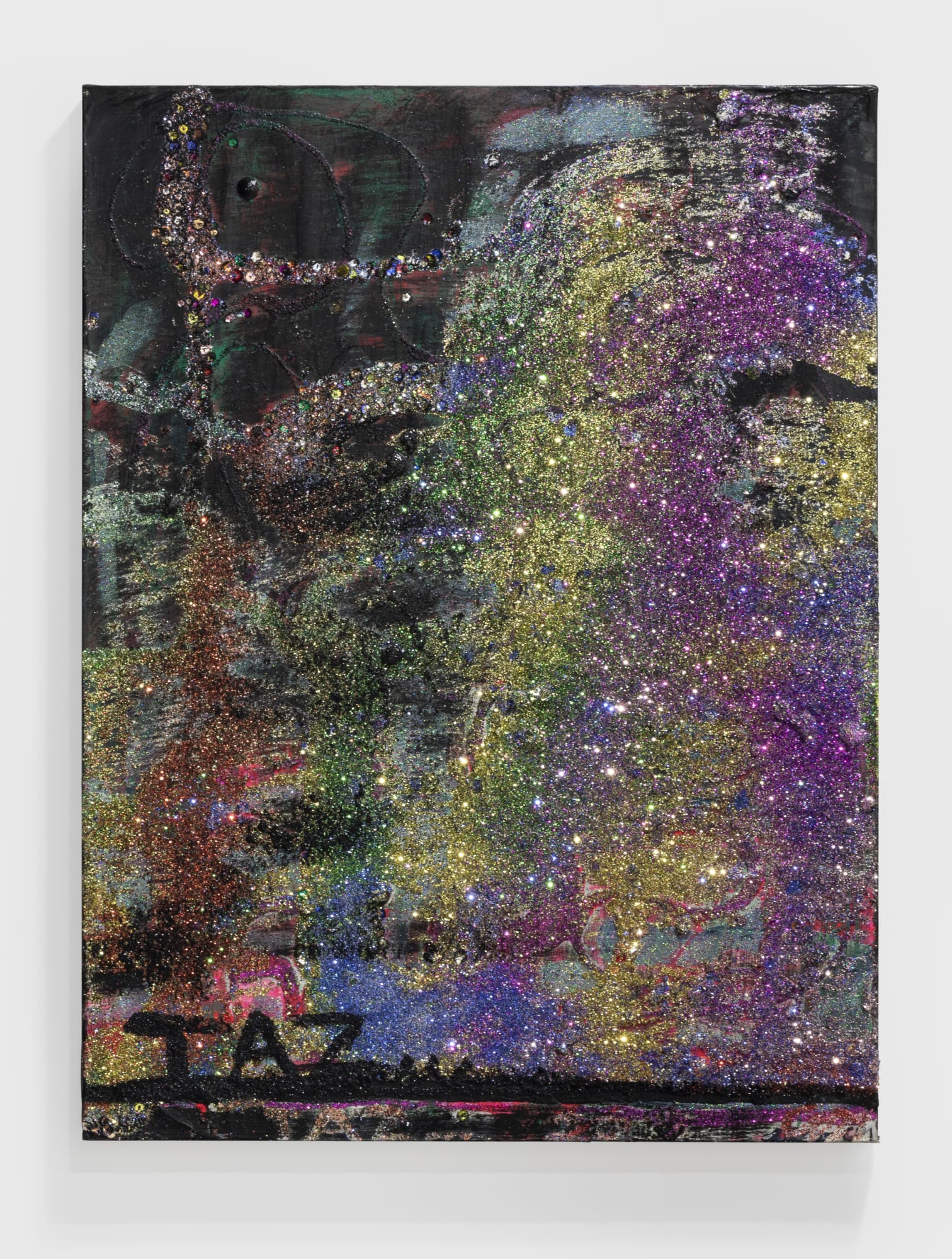 Chris Martin, TAZ #67, 2021, 102.9 × 76.2 cm / 40 1/2 × 30 in, Acrylic, oil, and glitter on canvas