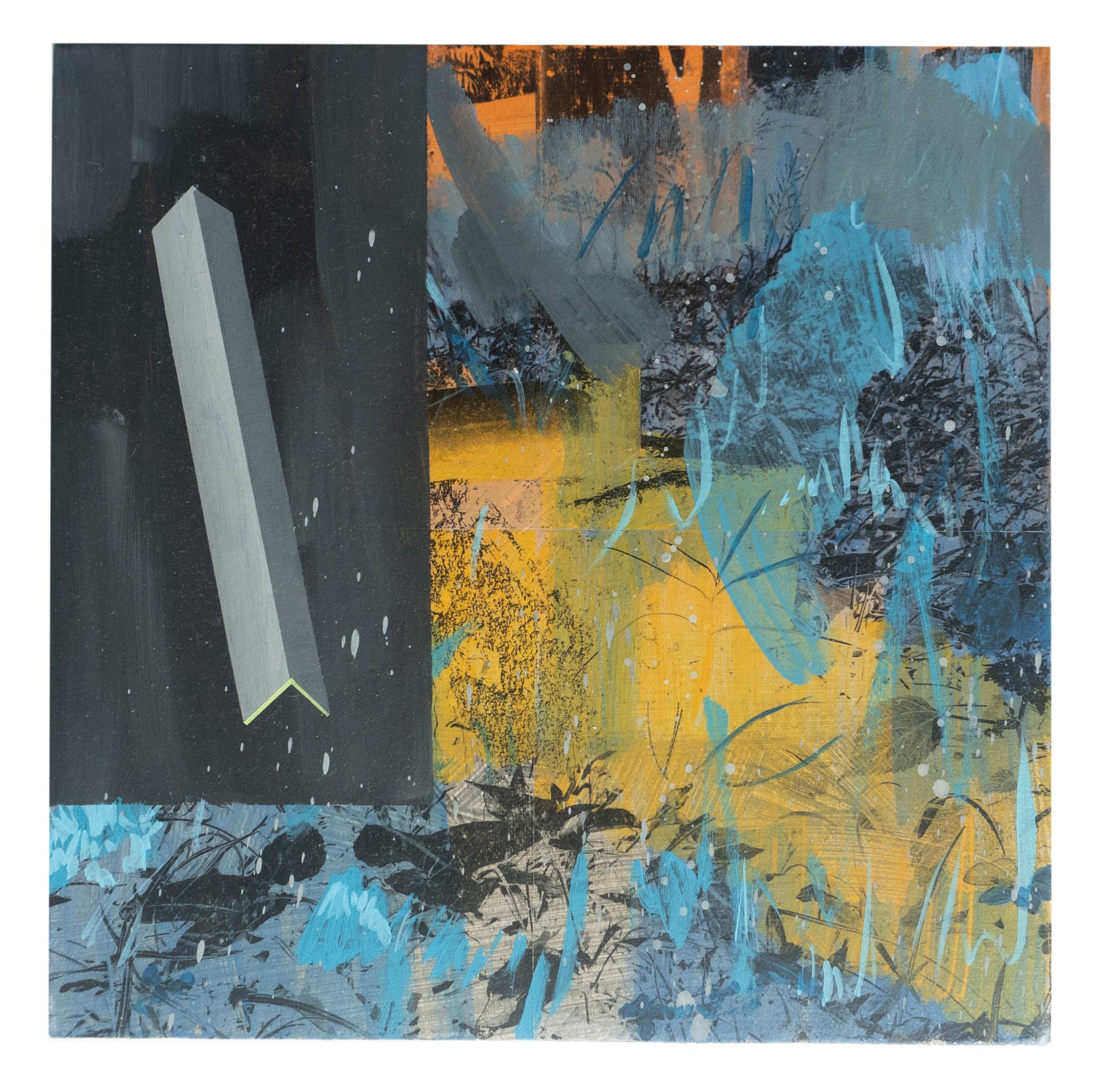 Zean Cabangis, Untitled (angle bar on the forest floor), 2022, 30.8 x 30.8 cm / 12 1/8 x 12 1/8 in, Acrylic and emulsion transfer on canvas