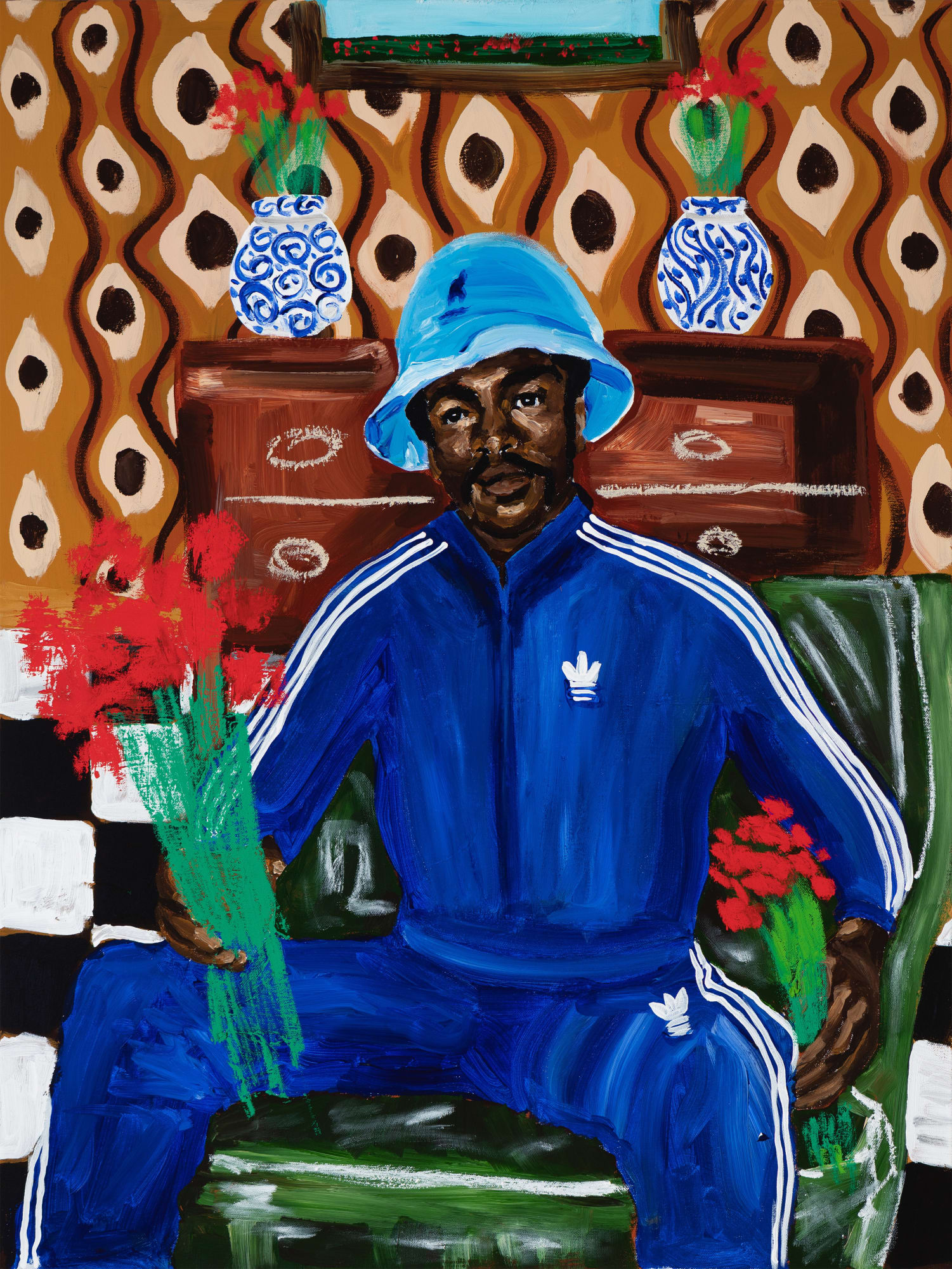 Jerrell Gibbs, Man With Red Roses, 2022, Acrylic Oil Stick On Canvas, 40 × 30 in