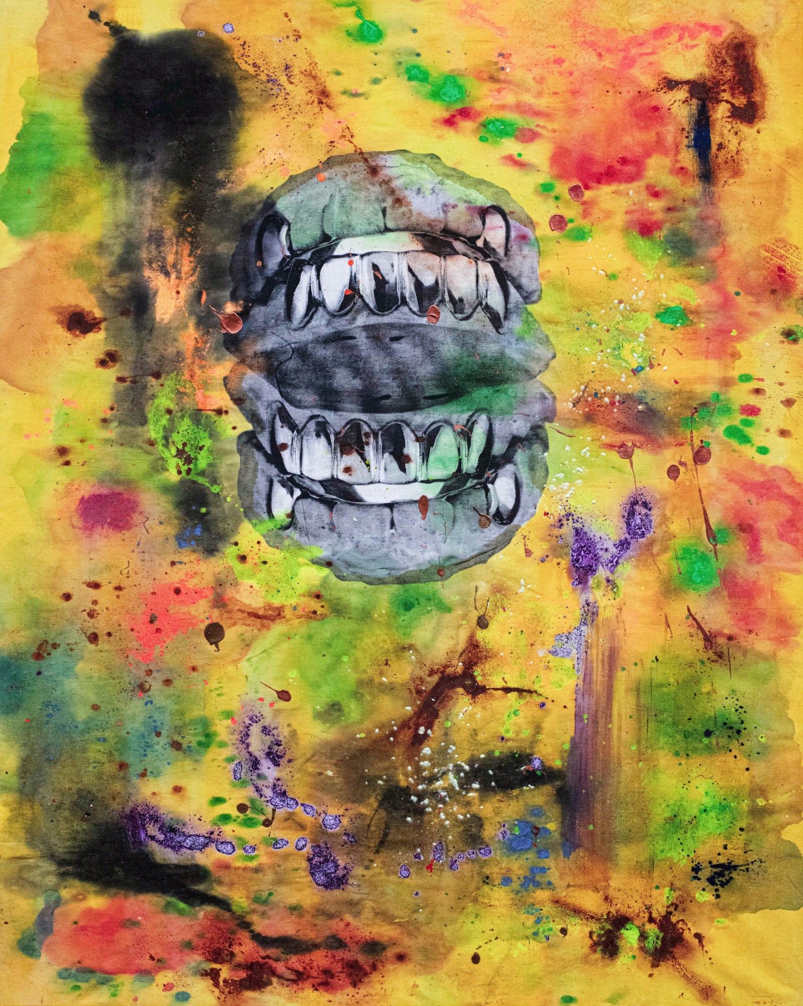 Darin Cooper All Gold Everything, 2023 Acrylic, silkscreen on muslin 150 × 120 cm 59 × 47 1/4 in