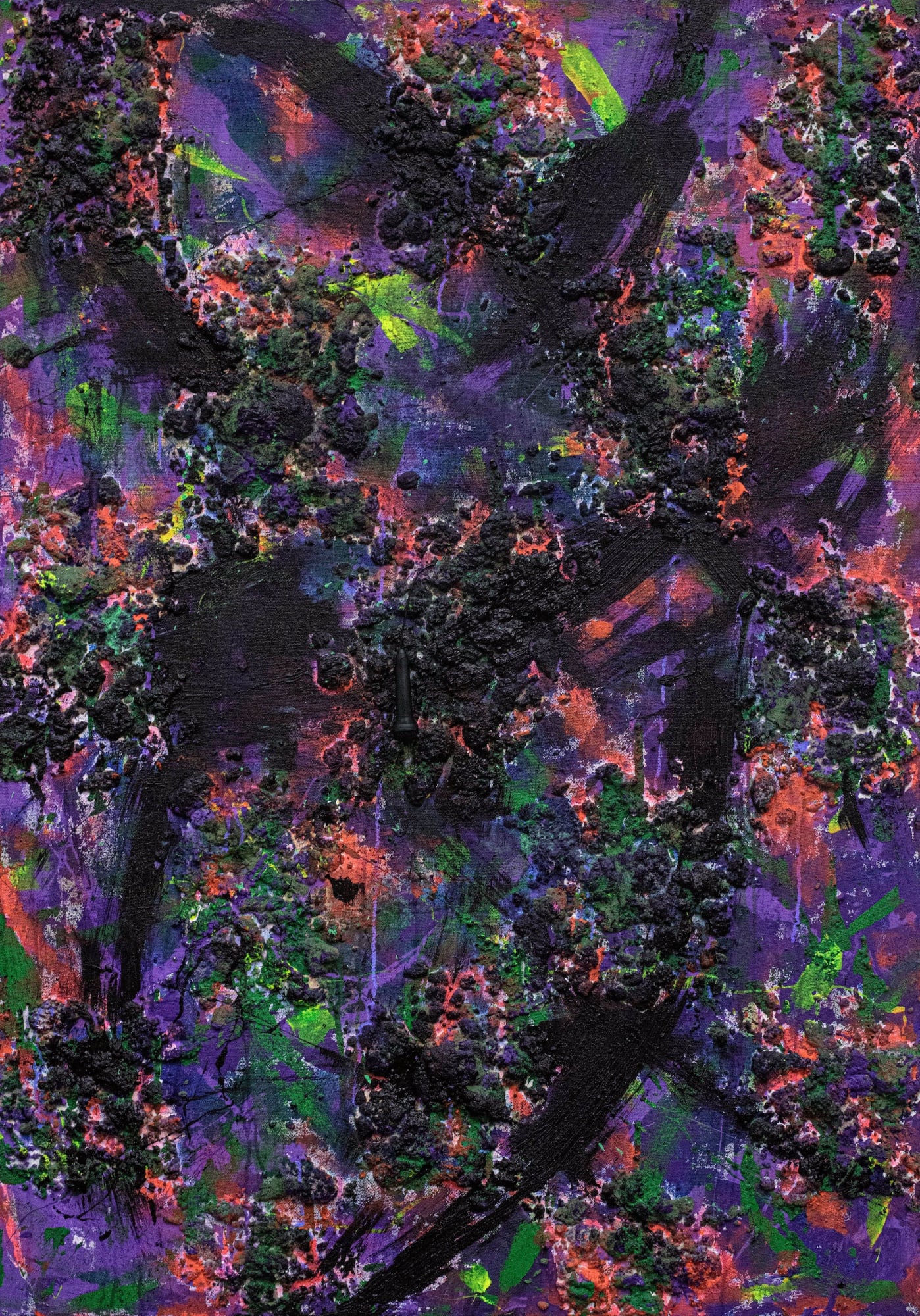 Ryan Cosbert Mic Drop, 2023 Acrylic, recycled materials, glass beads, and microphone on canvas 152.4 × 106.7 cm 60 × 42 in