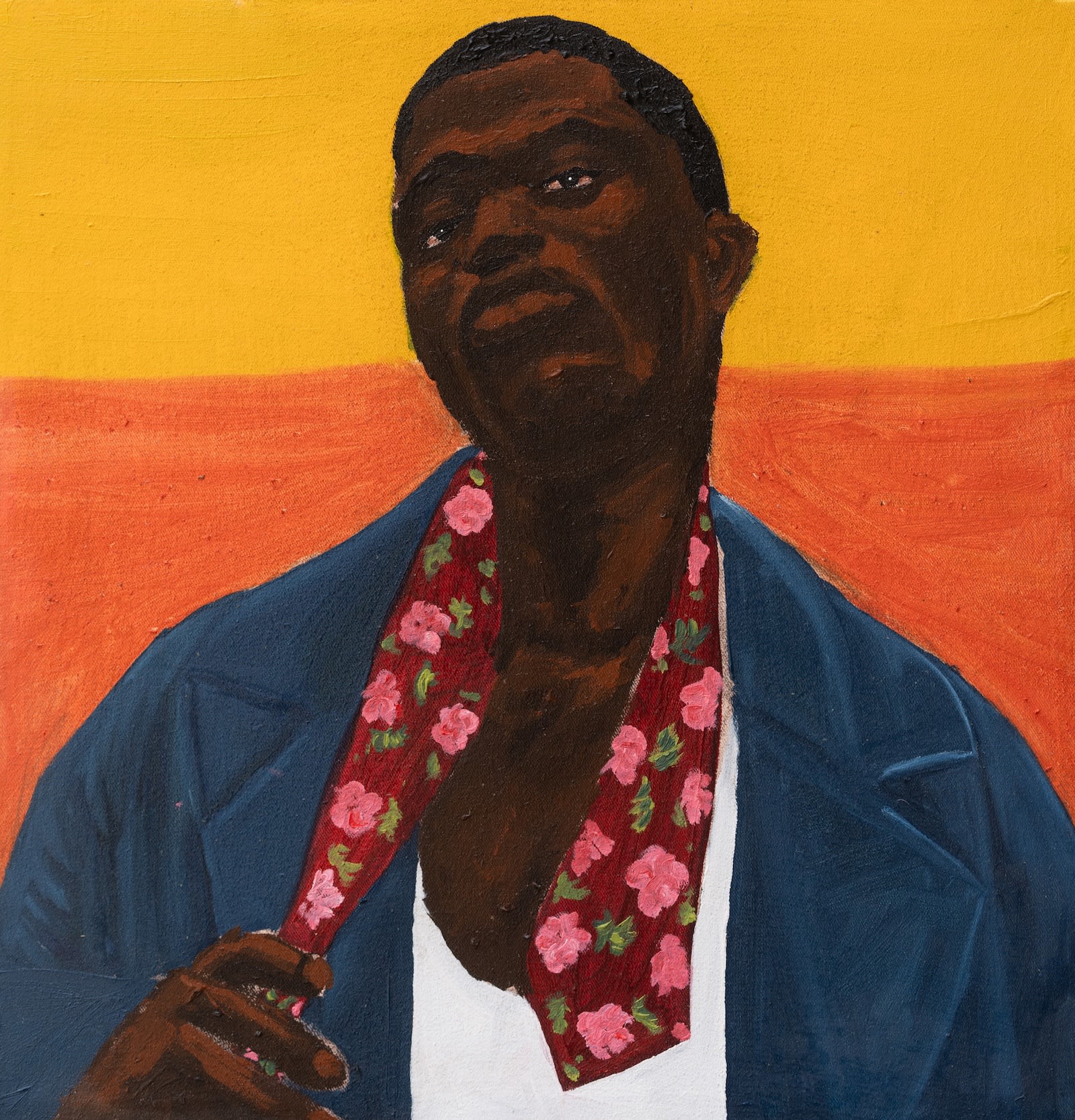 Matthew Eguavoen, If i see work i go do, 2024, Acrylic and oil on canvas, 40 × 40 cm (15 3/4 × 15 3/4 in)