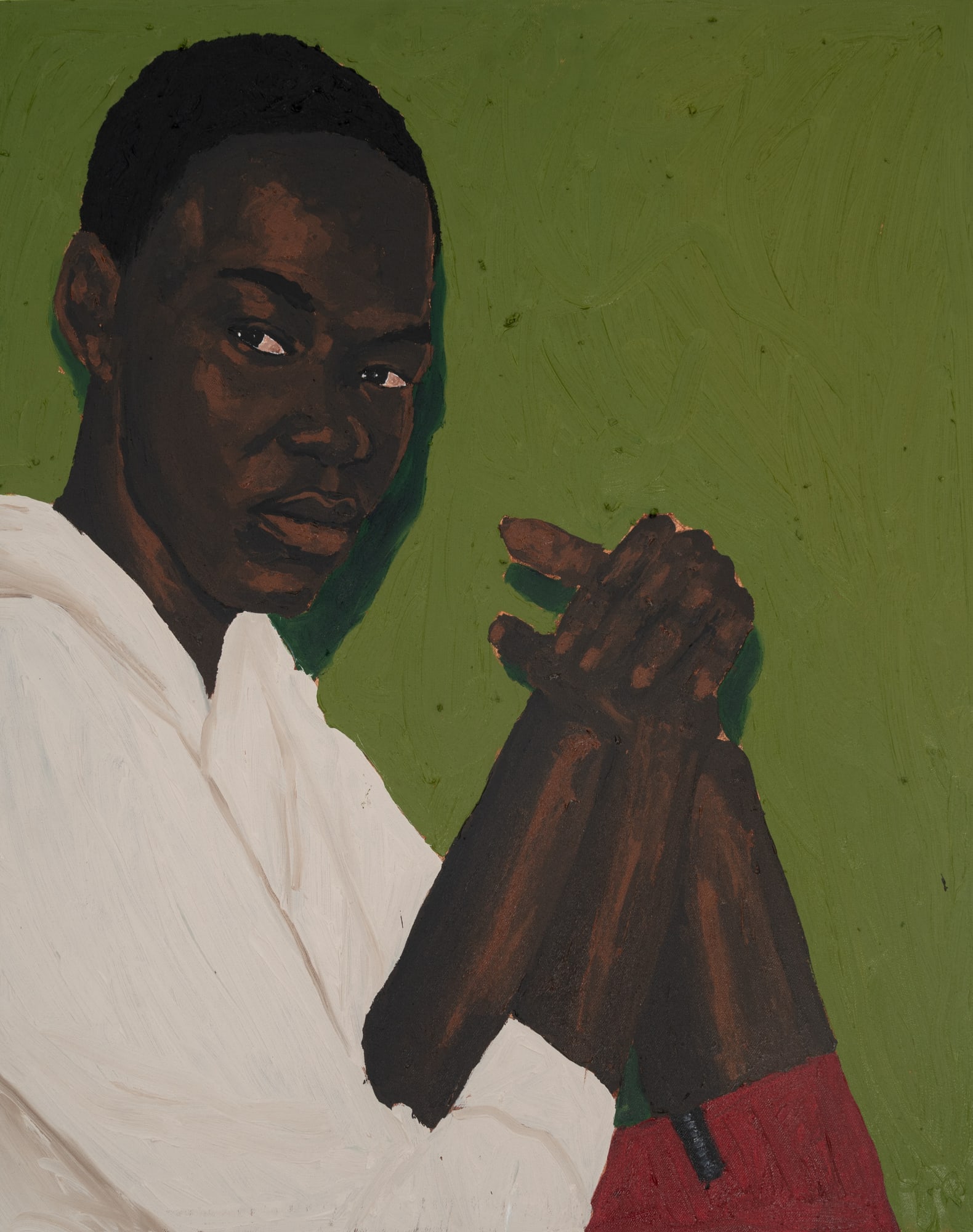 Matthew Eguavoen, Red boot, 2025, Acrylic and oil on canvas, 75 x 59 cm (29 1/2 x 23 1/4 in)