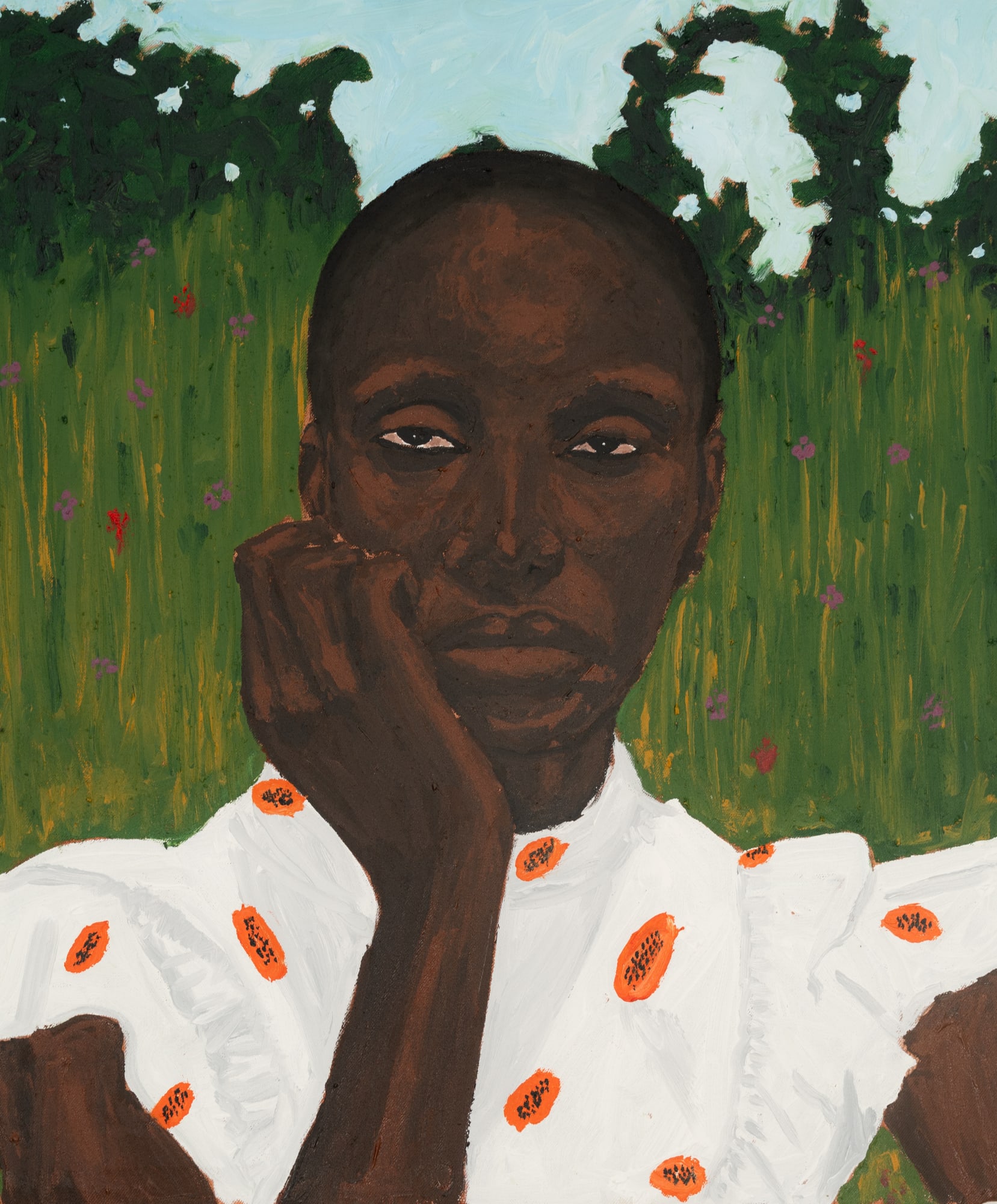 Matthew Eguavoen, It's not that I don't like it here, 2025, Acrylic and oil on canvas, 69 x 59 cm (27 1/8 x 23 1/4 in)