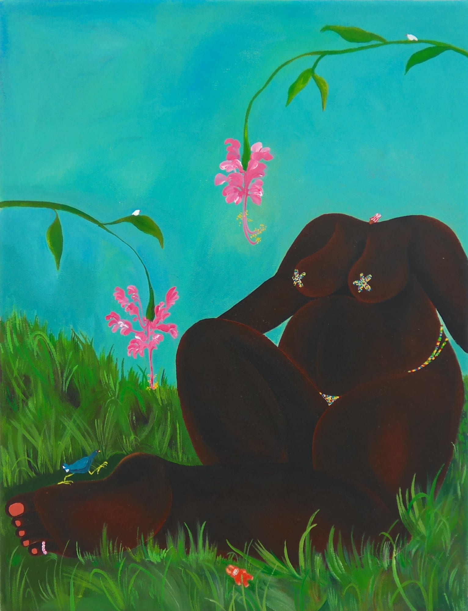 Bahati Simoens, Can’t buy food with fun, 2025, Acrylic on canvas, 40 × 30 cm (15 3/4 × 11 3/4 in)