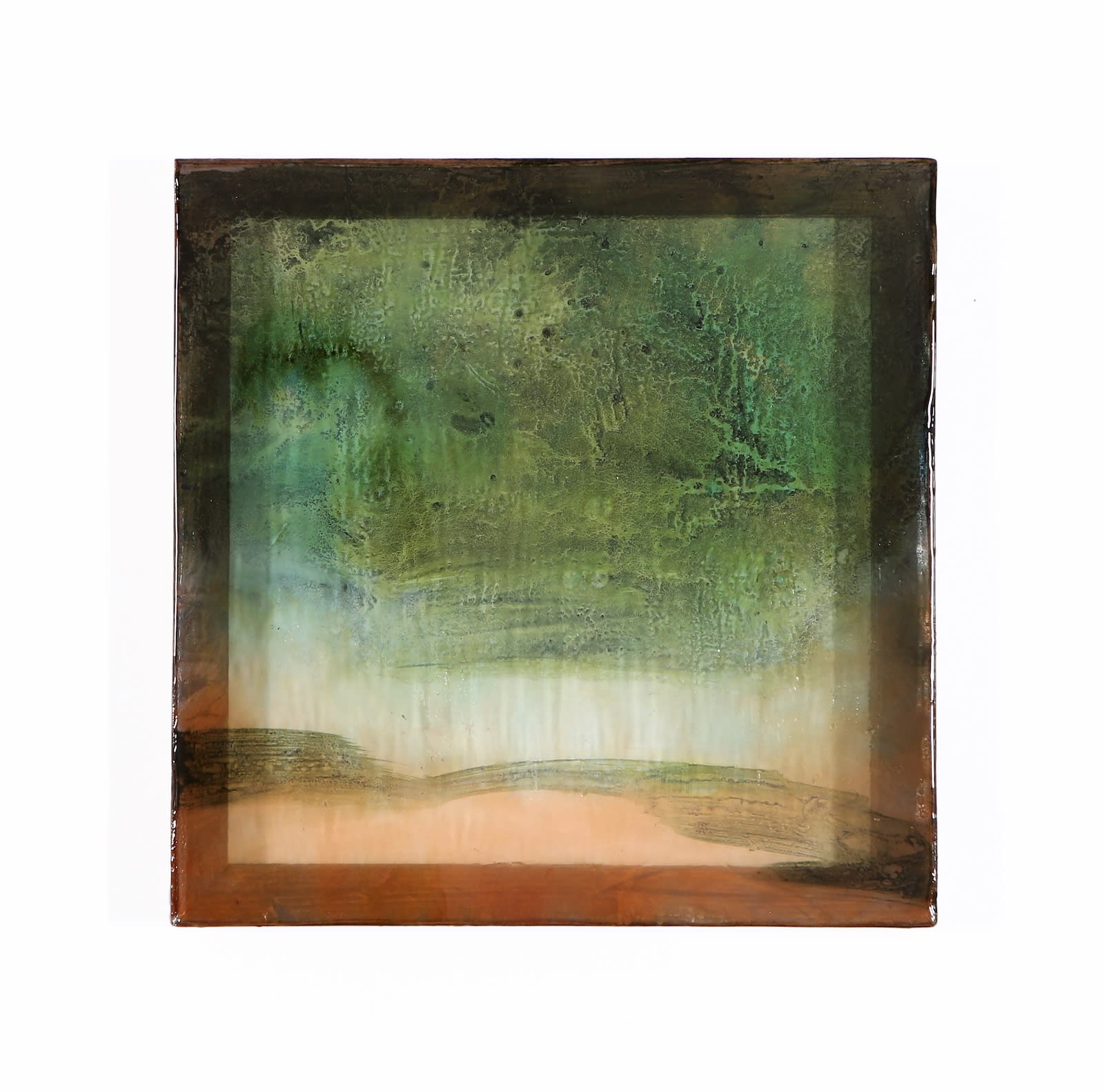 Chris Watts Untitled, 2025 Peruvian pigments, indigo, resin, acrylic, silk, stained wood 50.8 × 50.8 cm 20 × 20 in