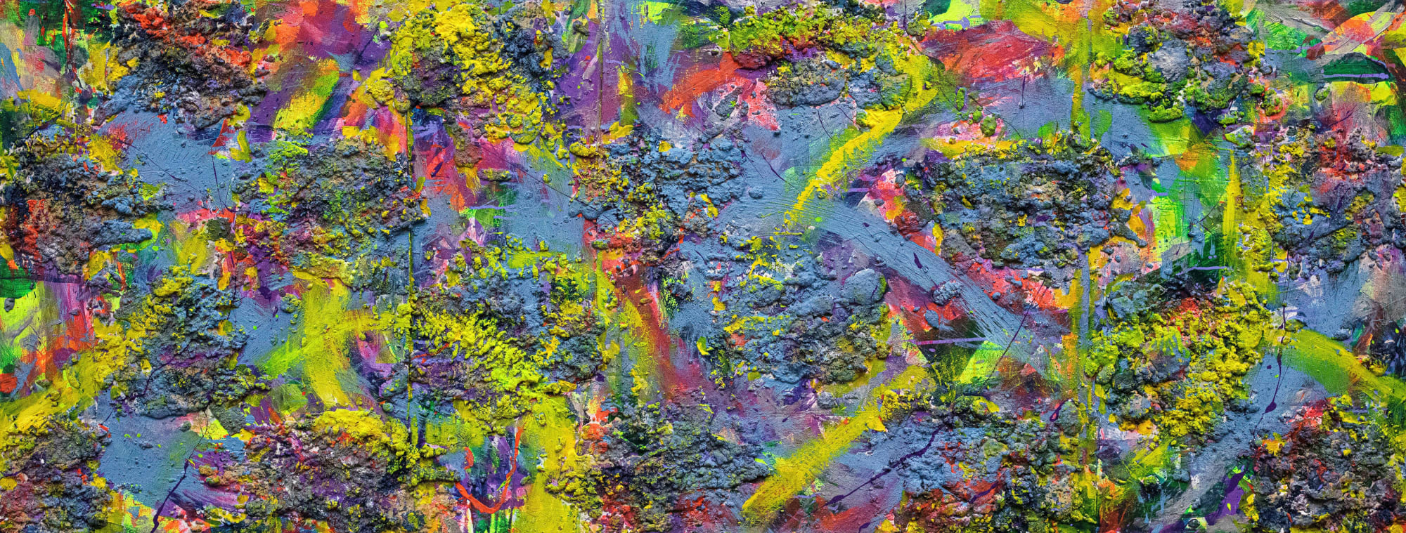 Ryan Cosbert ALL CAPS / Ode to Daniel Dumile, 2023 Acrylic and recycled materials on mixed fabric 76.2 × 198.1 cm 30 × 78 in