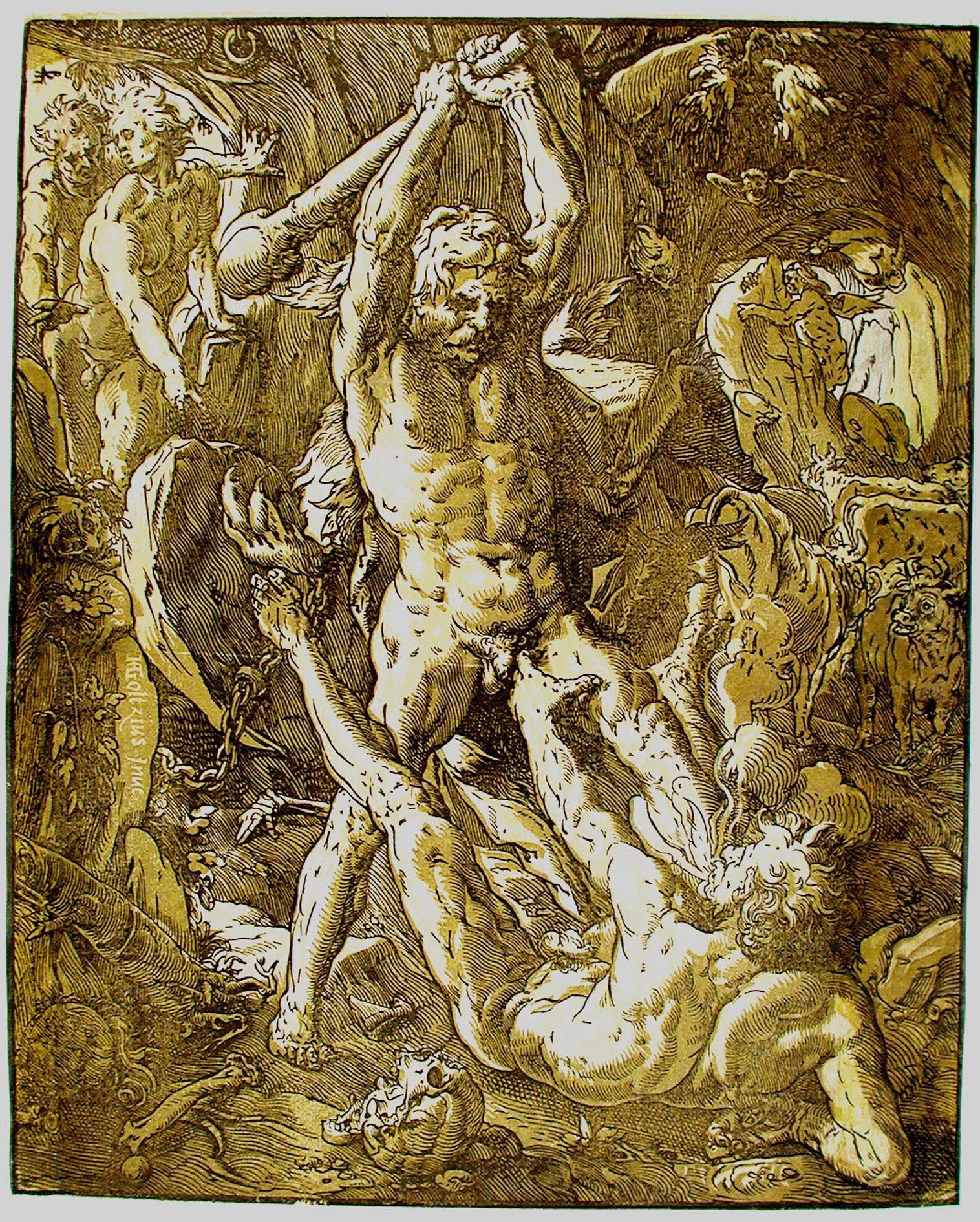 Hendrick Goltzius, Hercules and Cacus, 1588 Chiaroscuro Woodcut