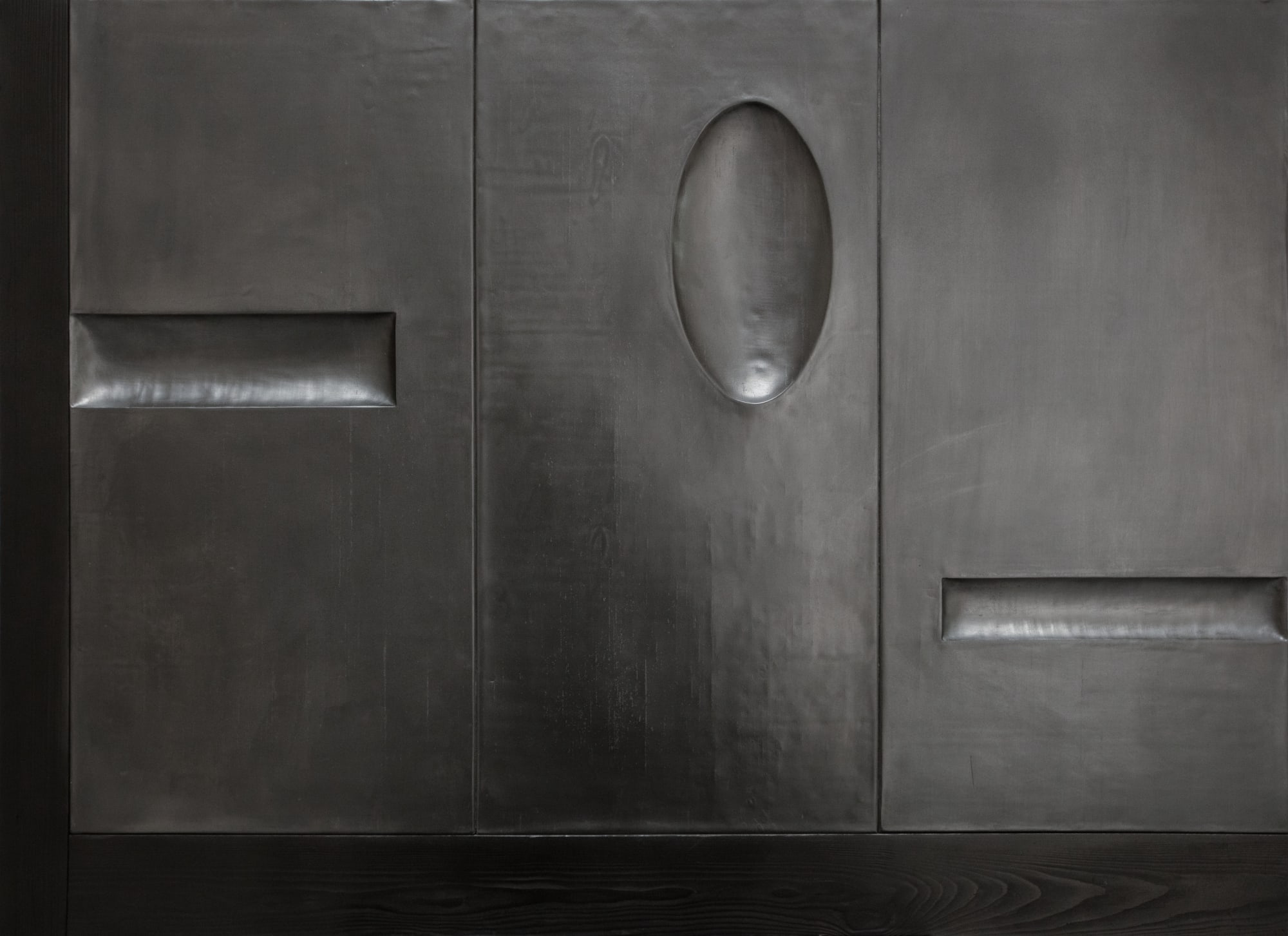 Nunzio, Forse, 1991, piombo e legno combusto, cm 90x127