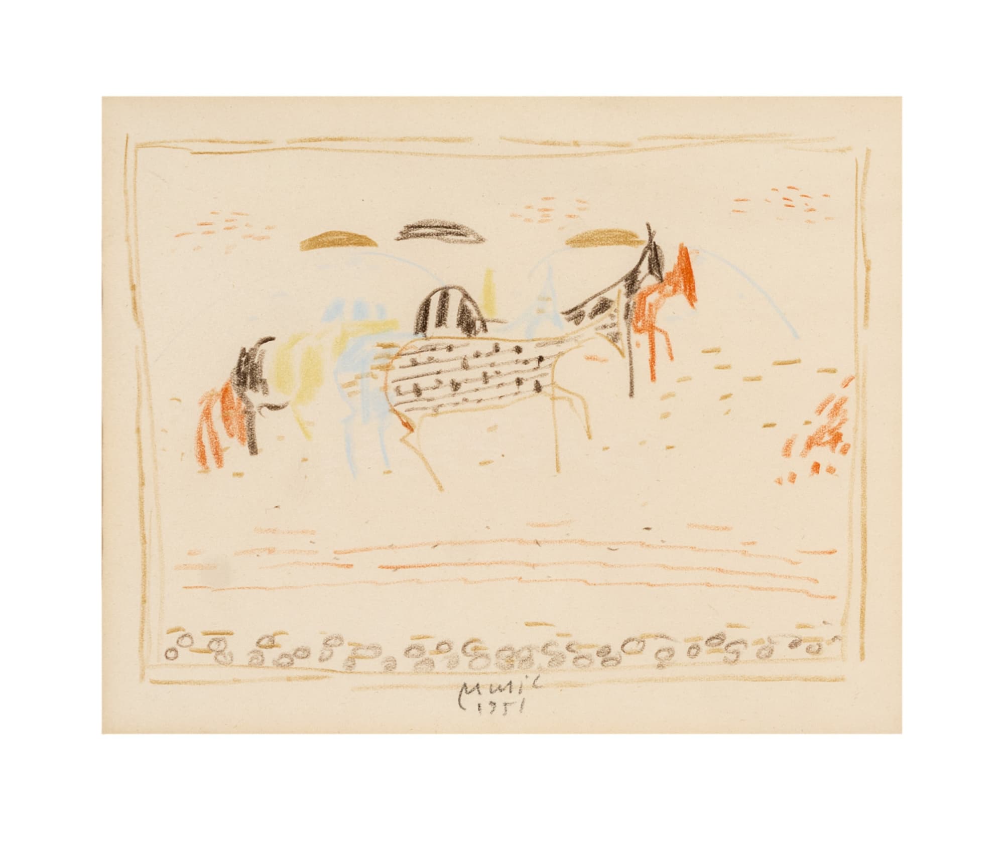 34. Cavallini, 1951, pastelli su carta, cm 22,5x26,6