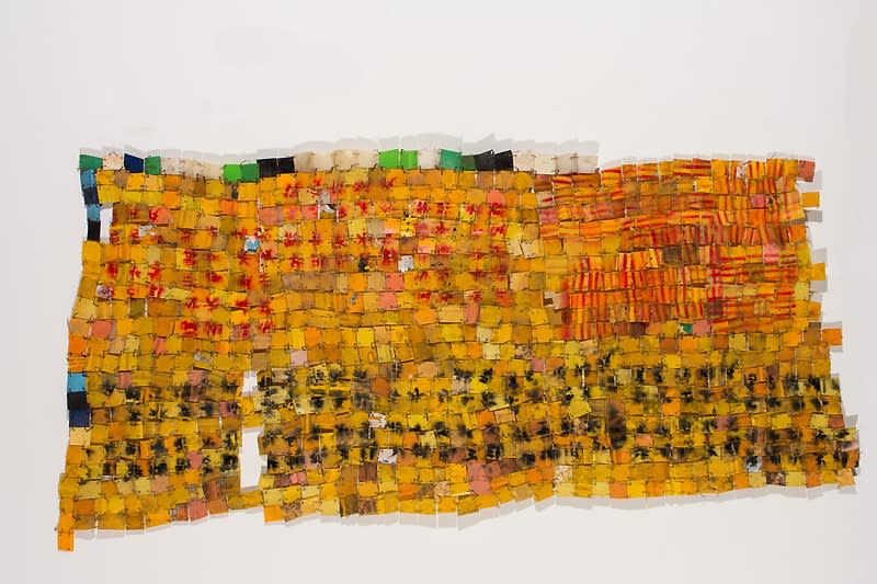 Leaving behind 1, 2019, 211x101 cm, plastica, olio e fil di acciaio.