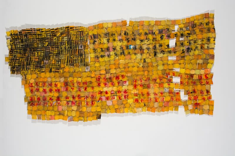 Leaving behind, 2019, 206x94 cm, plastica, olio, fil di ferro e fil di rame.