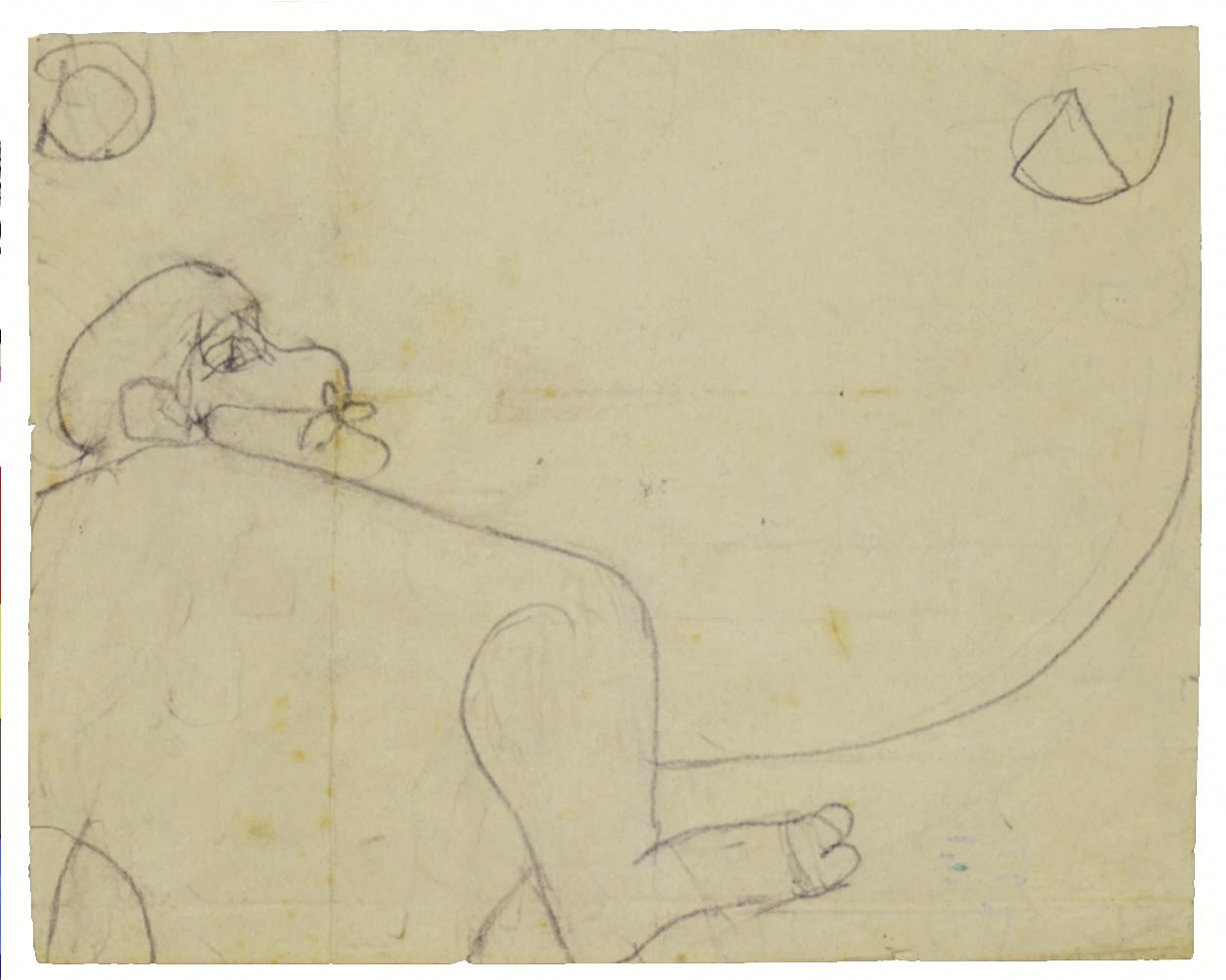 Personaggio leopardiano, 1938-1939 ca, grafite ciclostile fascista iscritta ante marcia, cm 18X22,6