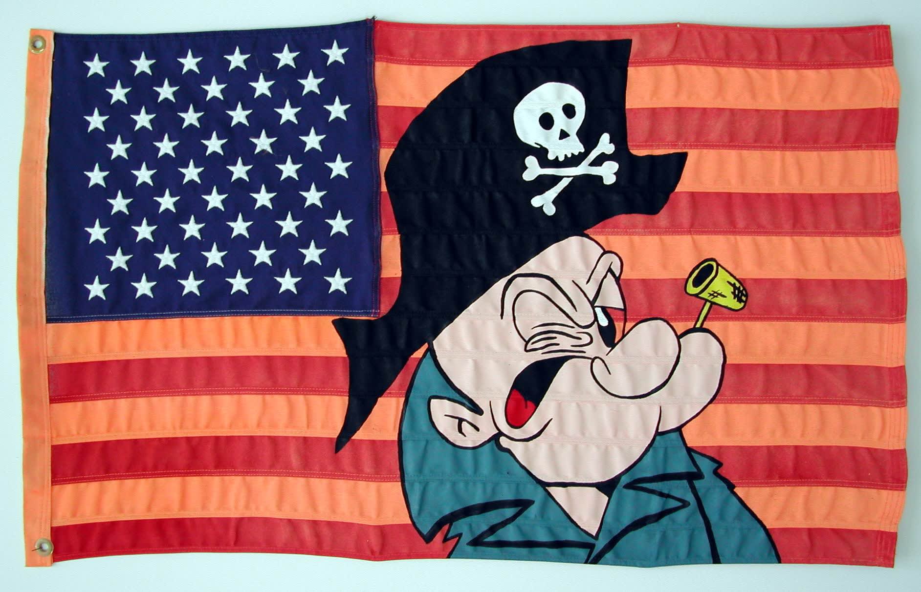 Pirate Popeye, 2005, acrilici su bandiera, cm 59X94