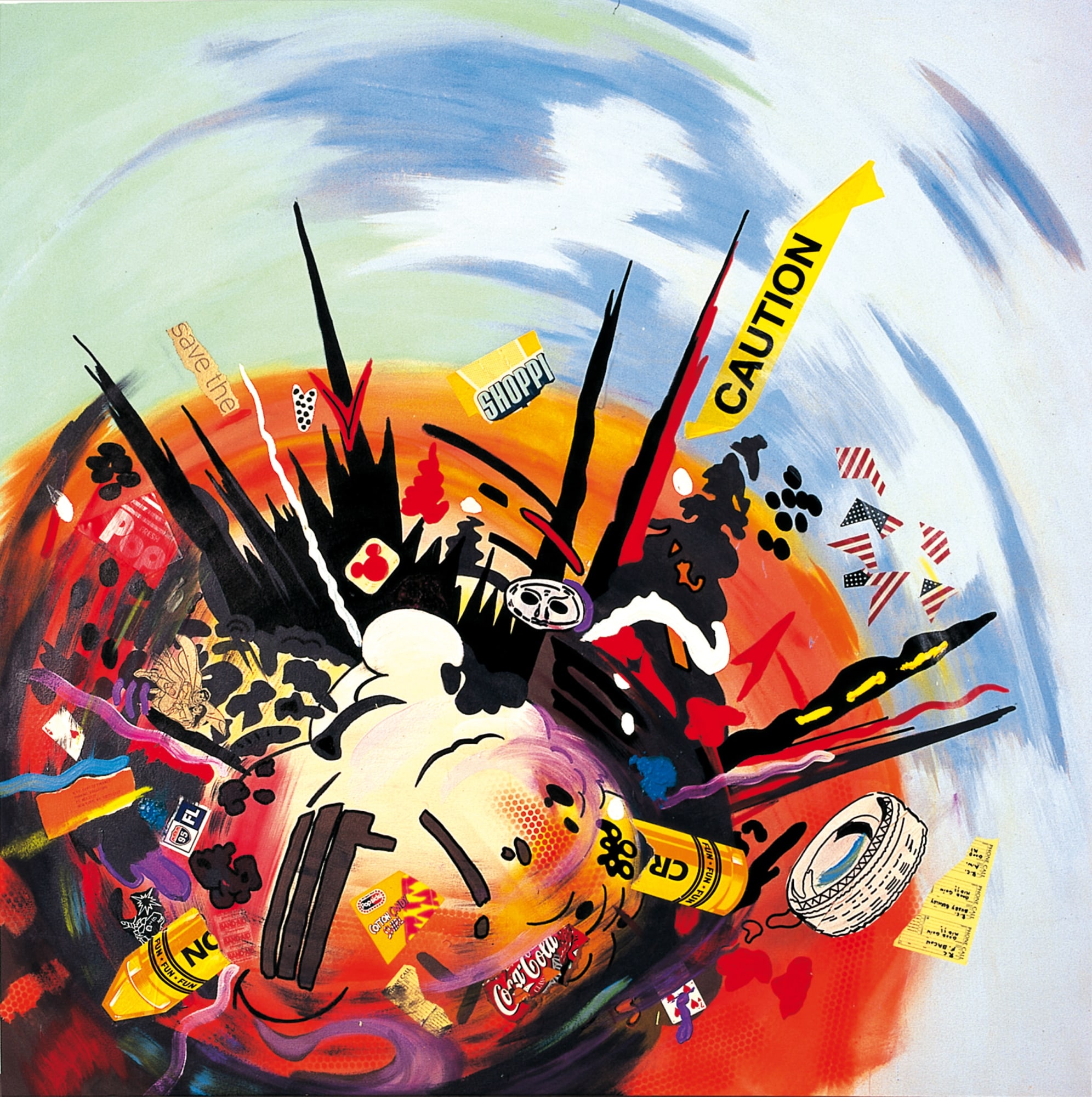 6 FT Explosion With Phone Messages, 2006, acrilico e collage su tela, cm 204X199