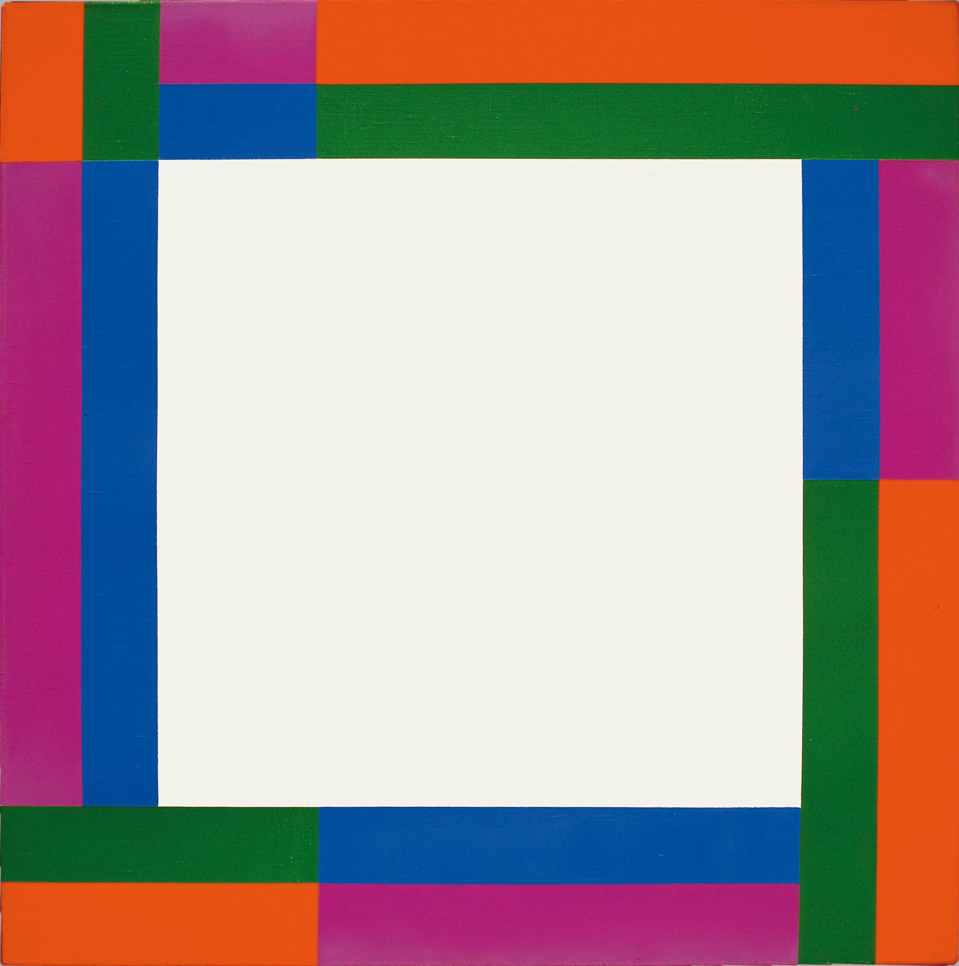 zwei gruppen von doppelfarben um weiss, 1968-71, olio su tela, cm 80x80