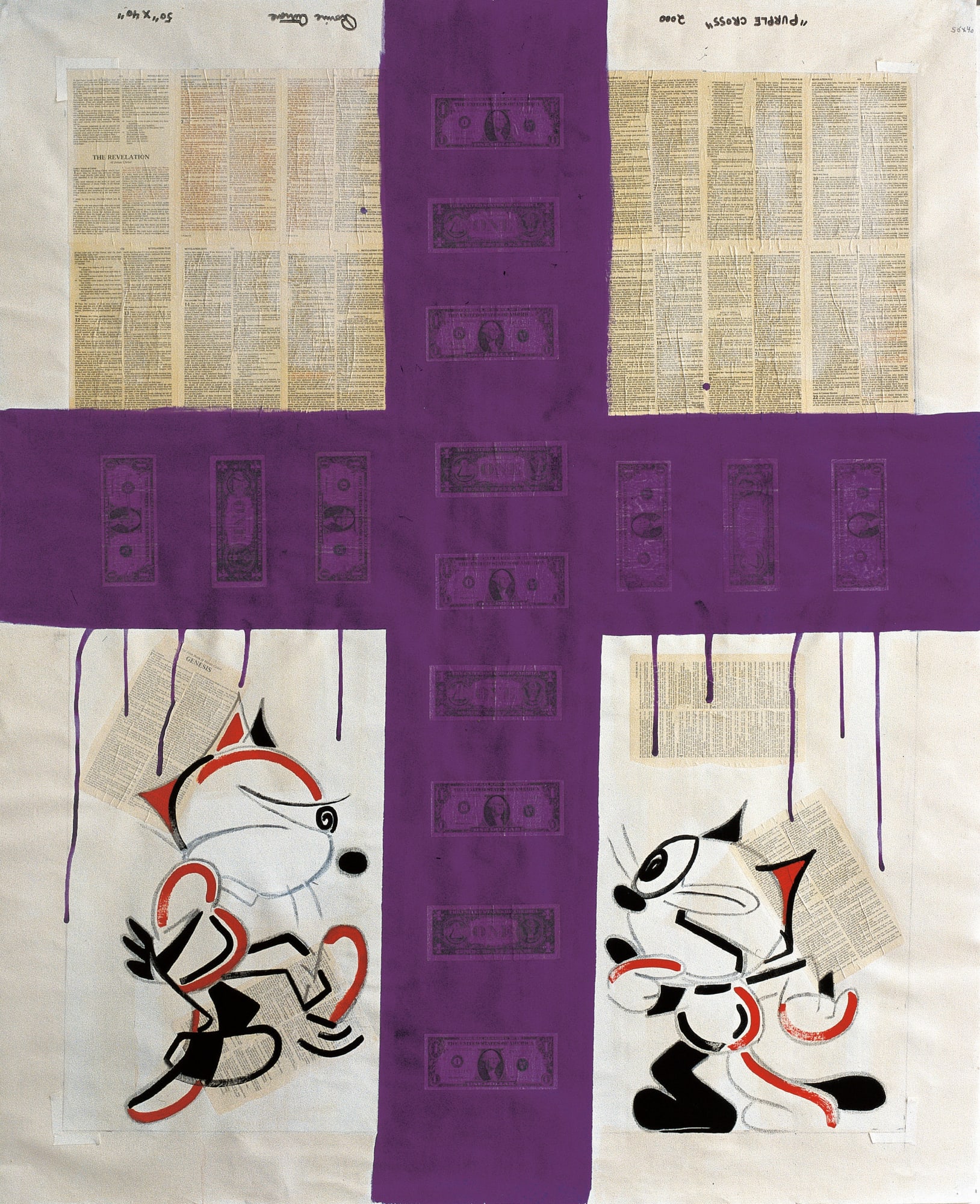 Purple Cross, 2000, acrilico e collage su tela, cm 127x101,6