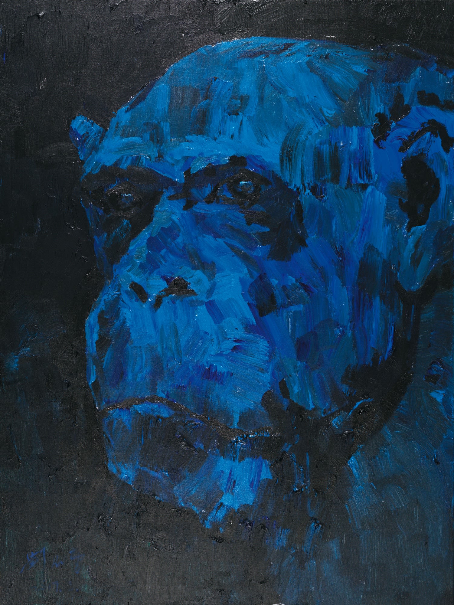 Head of a gorilla (Living Things), 2017, olio su tela, 200x150cm.