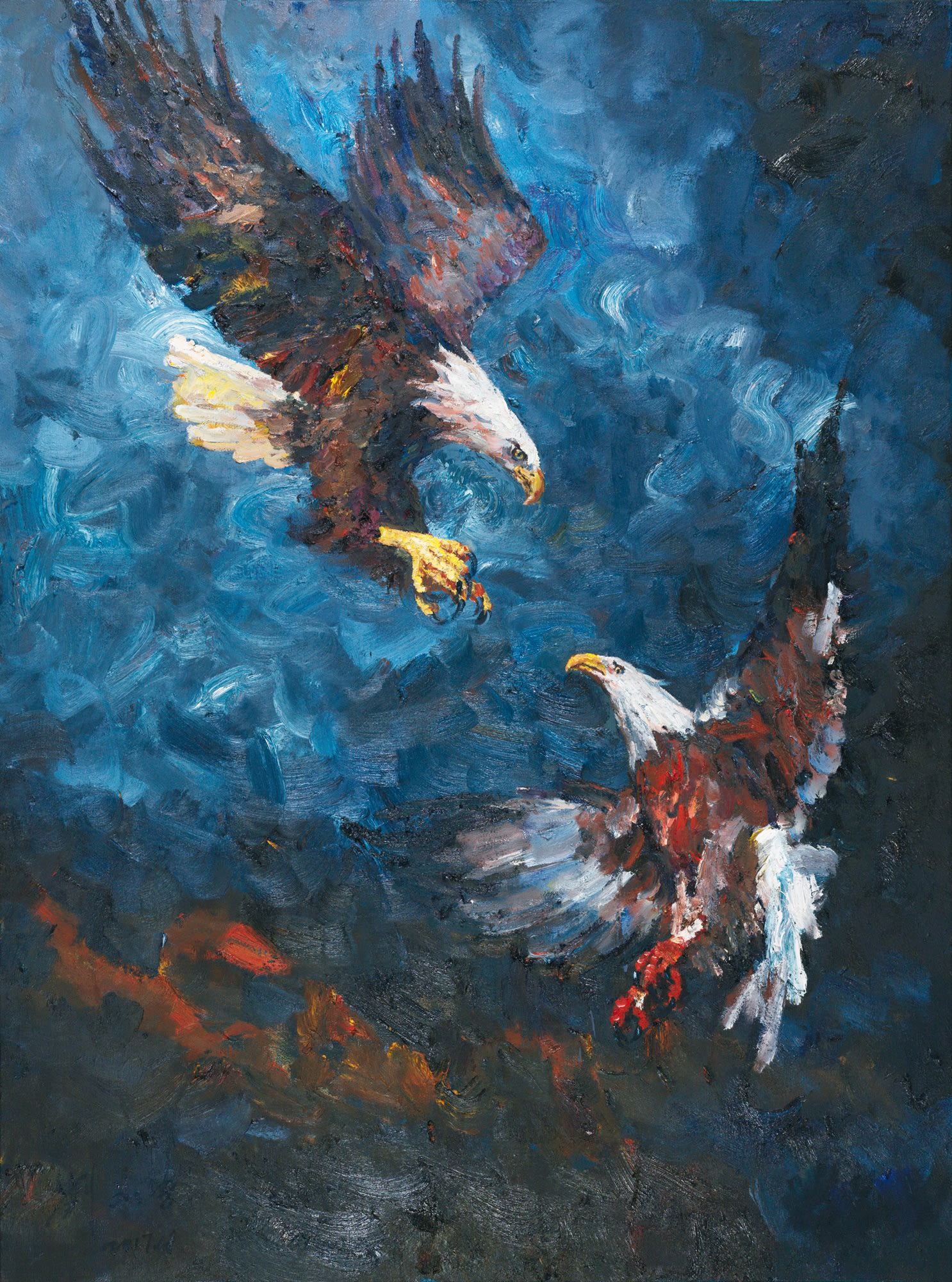 Two Eagles, 2017, olio su tela, cm 200x150.