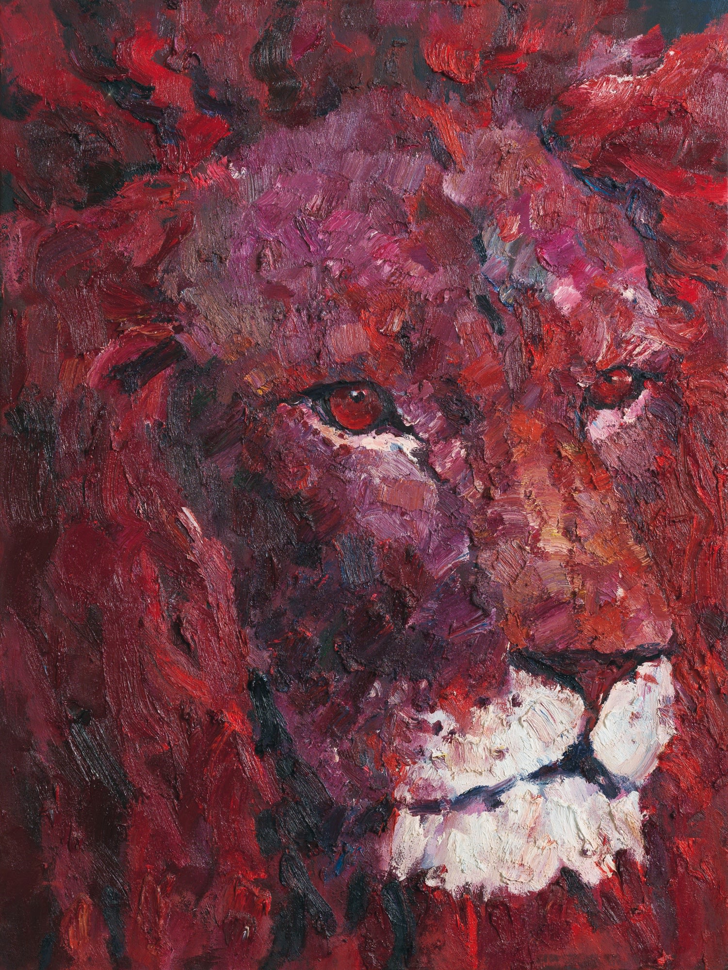 Head of a Lion (red), 2017, olio su tela, cm 200x150.