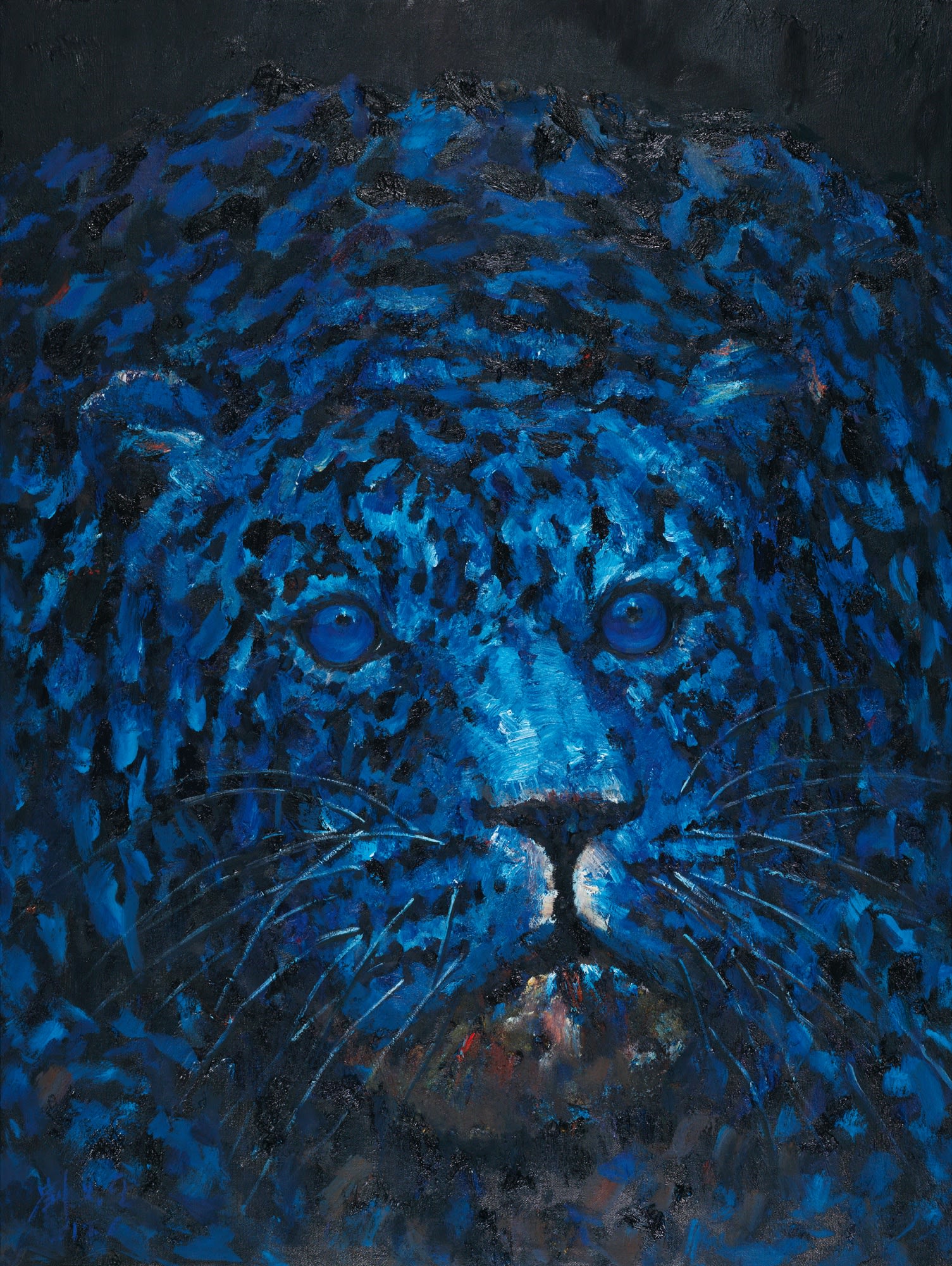 One Leopard (blue), 2017, olio su tela, cm 200x150.