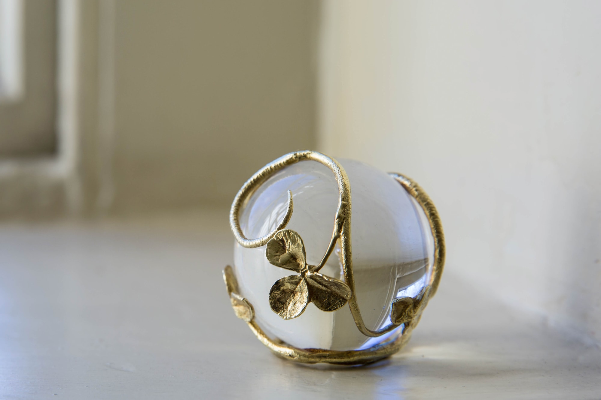 Golden Clover, Small Sculpture, crystal and gold plated bronze
