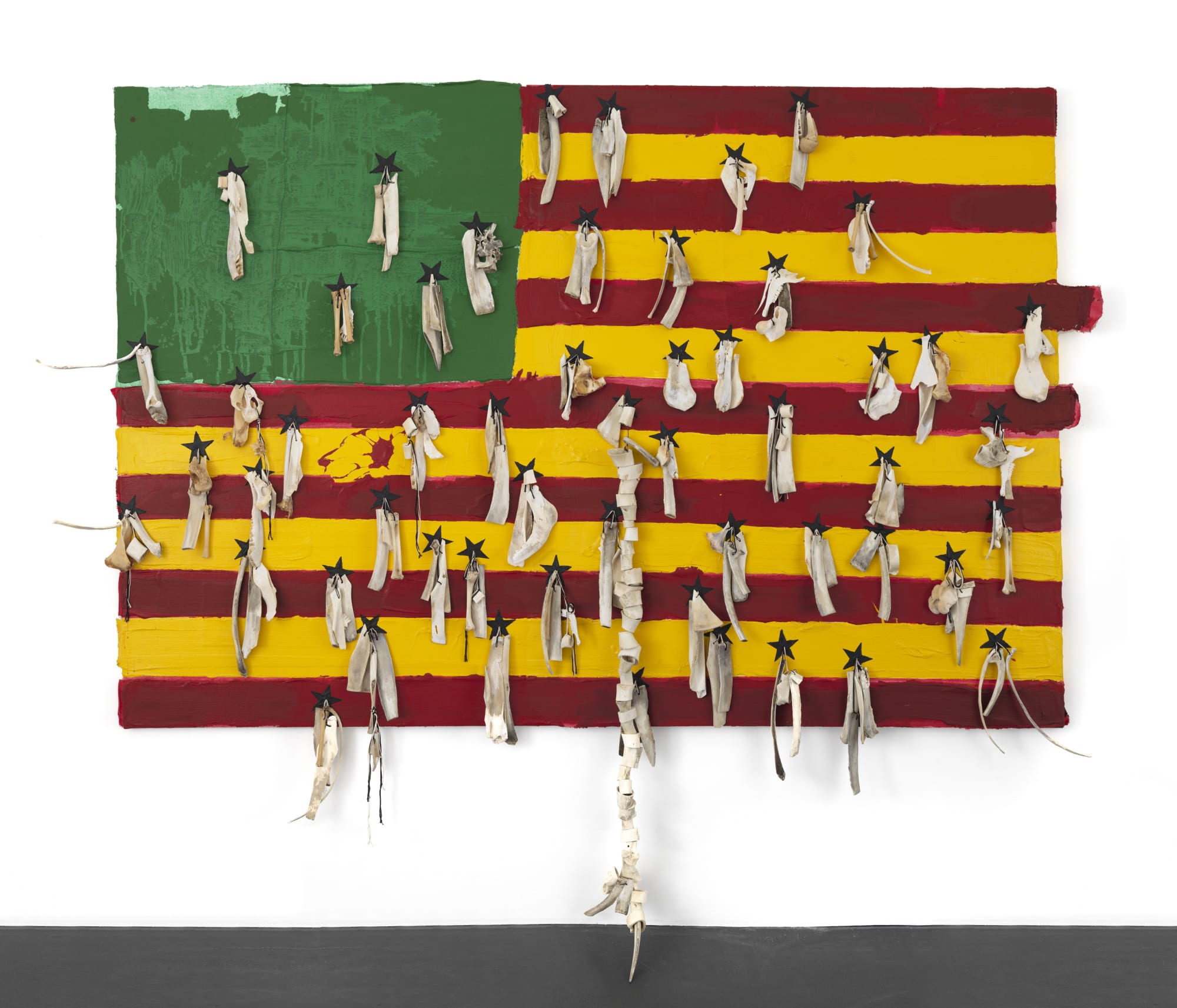 Nu Barreto: Bones (2018) :Threads Acrylic Amulets On Canvas Mounted On Wood 200 X 318 X 5 cm Courtesy LouiSimone Guirandou Gallery